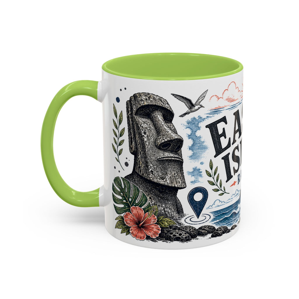 Easter Island Coffee Mug | Travel Destination Souvenir Gift | Accent Color Ceramic 11oz 15oz
