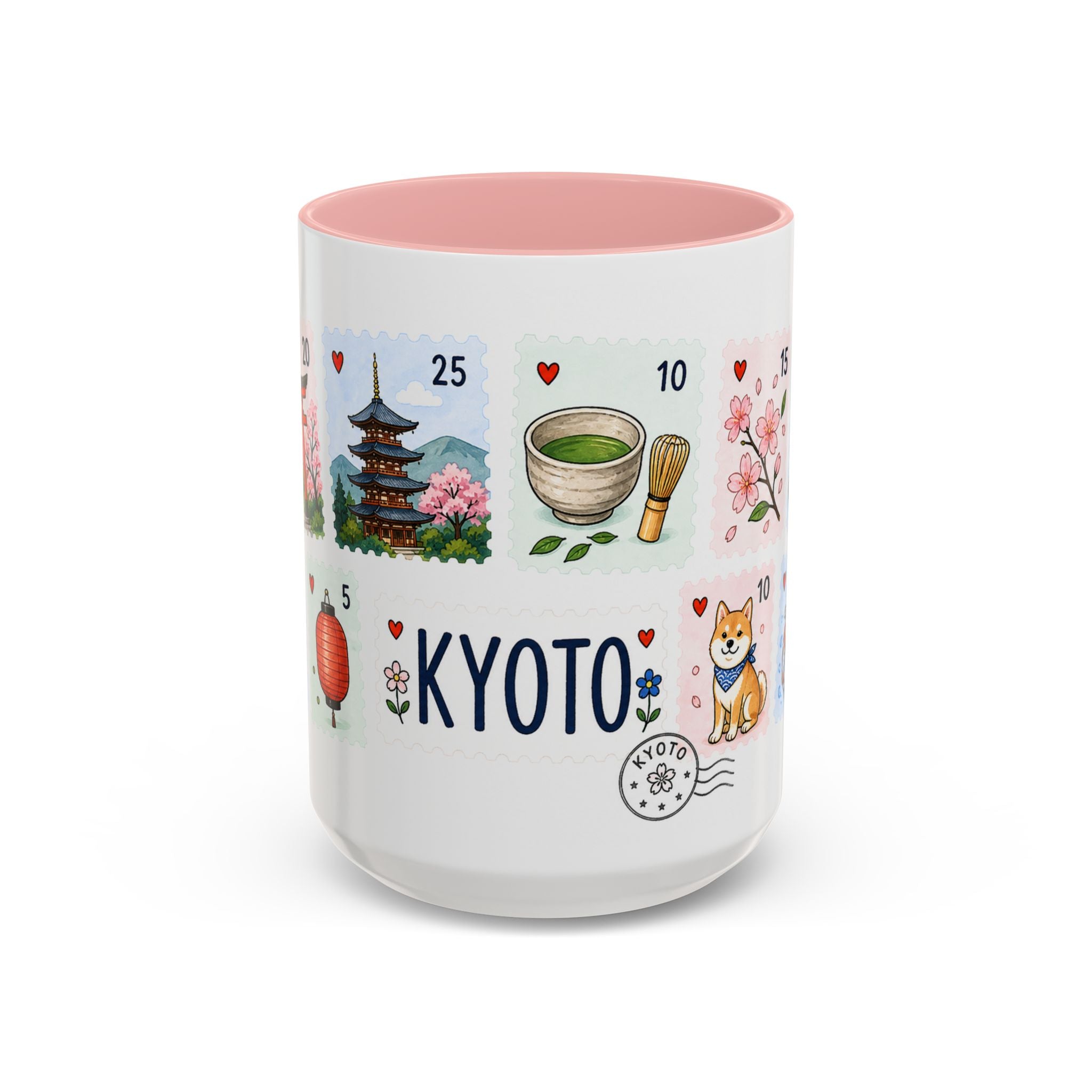 Kyoto Coffee Mug | Postage Stamp Collage Mug | Travel Souvenir Accent Cup 11oz 15oz