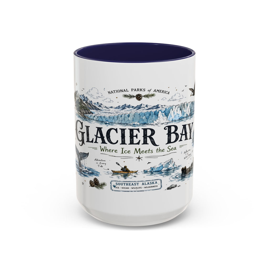 Glacier Bay National Park Coffee Mug | Alaska Wilderness Kayaking Gift | Accent Color Ceramic 11oz 15oz