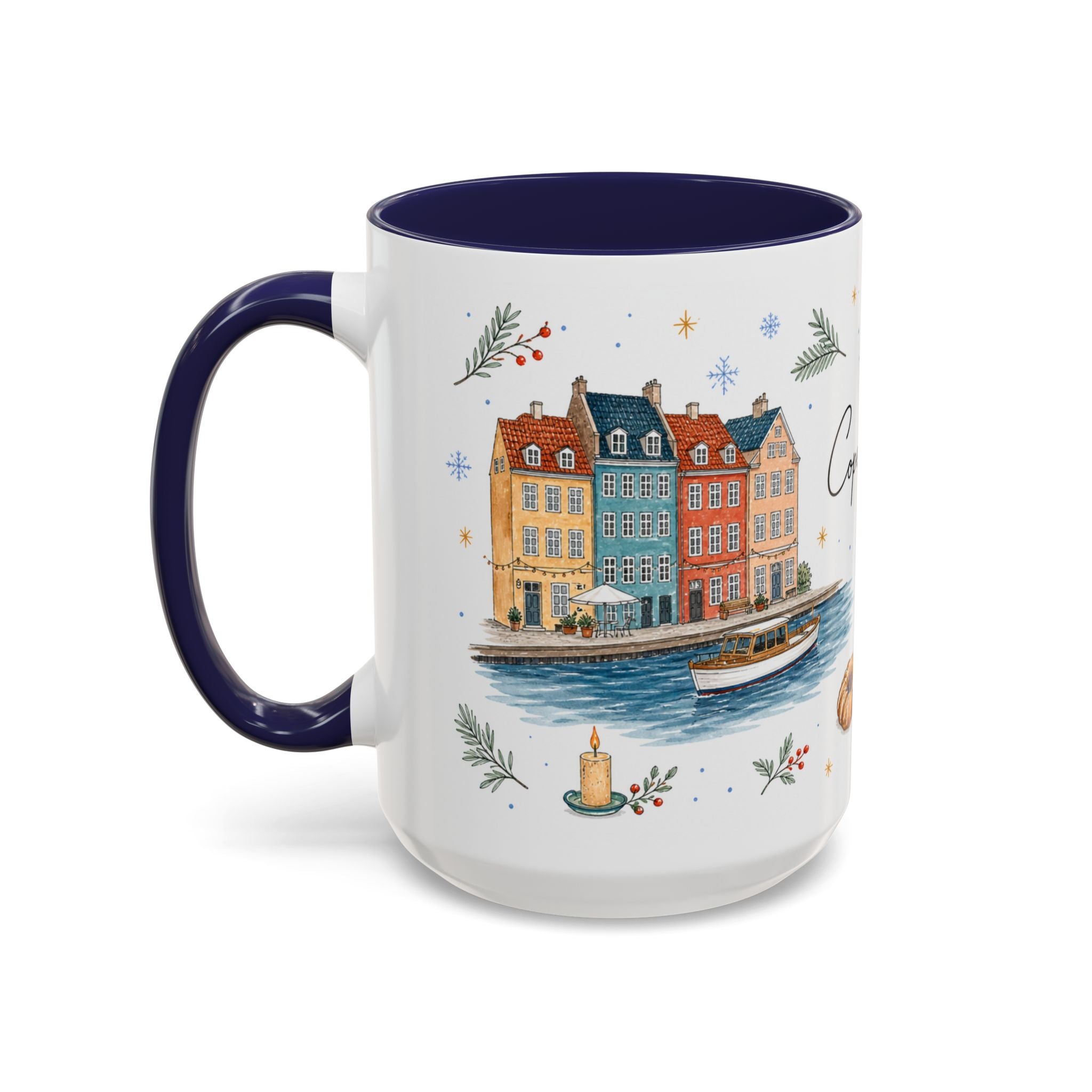 Copenhagen Christmas Mug | Watercolor Travel Souvenir | Holiday Gift | Accent Ceramic Coffee Cup 11oz 15oz