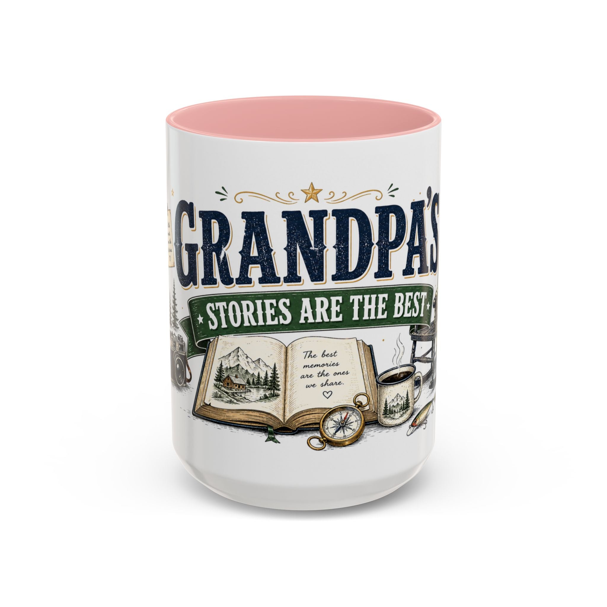 Grandpa's Stories Are The Best Coffee Mug | Gift From Grandkids | Accent Color Ceramic 11oz 15oz
