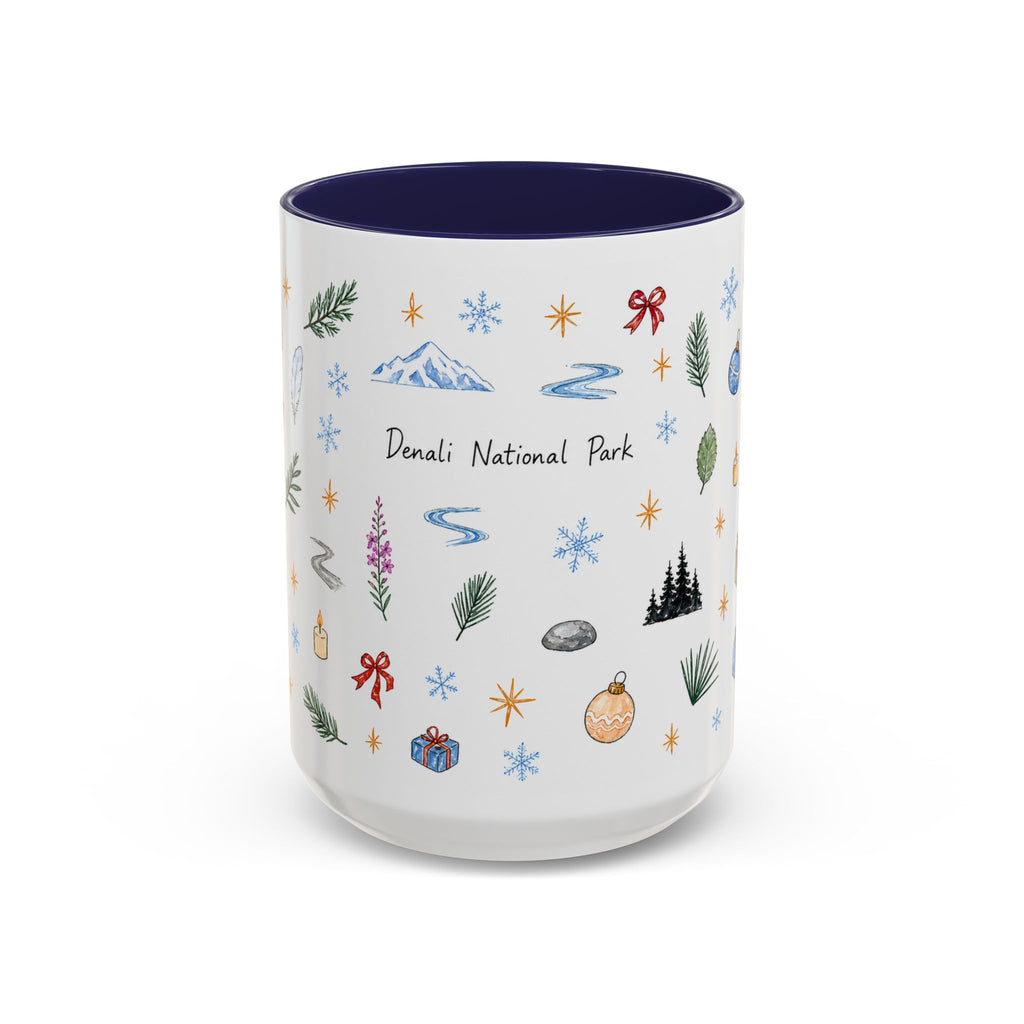 Denali National Park Christmas Mug | Watercolor Travel Souvenir | Holiday Gift | Accent Ceramic Coffee Cup 11oz 15oz