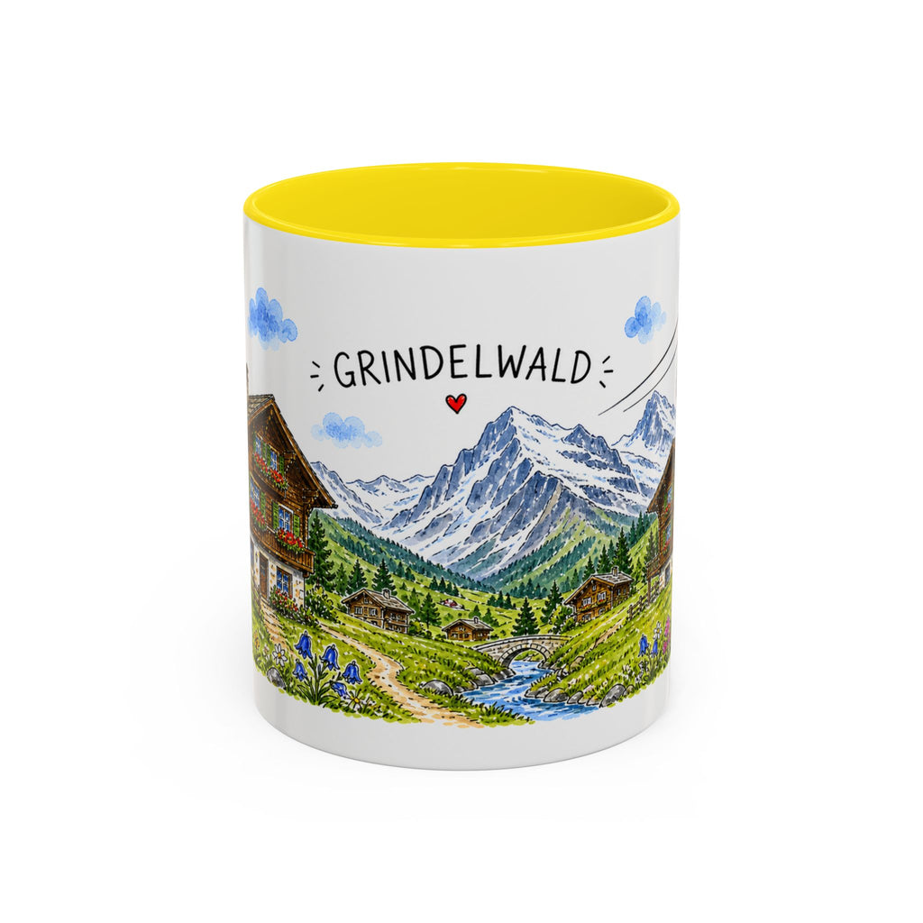 Grindelwald Illustrated Travel Mug | Switzerland Souvenir Accent Coffee Mug | 11oz 15oz Ceramic Cup