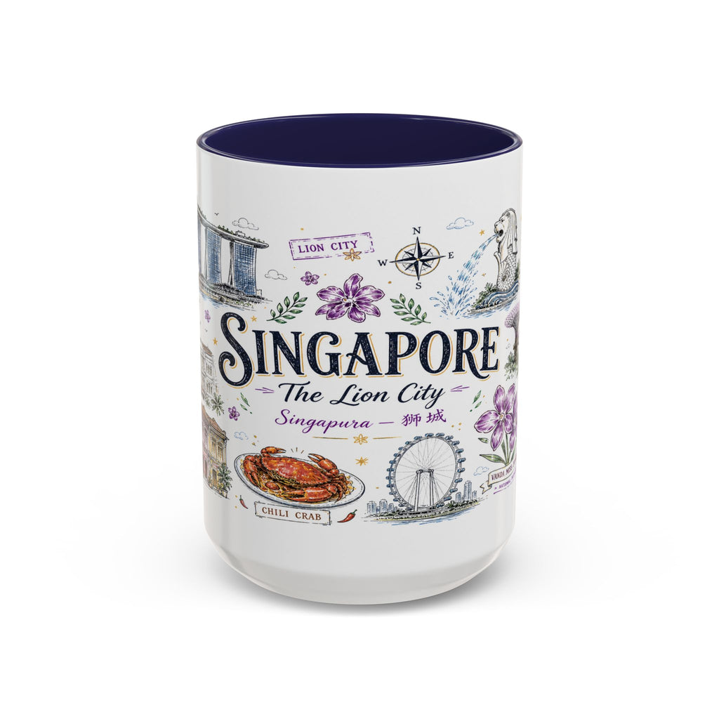 Singapore Coffee Mug | Asia Souvenir Travel Gift | Accent Color Ceramic 11oz 15oz