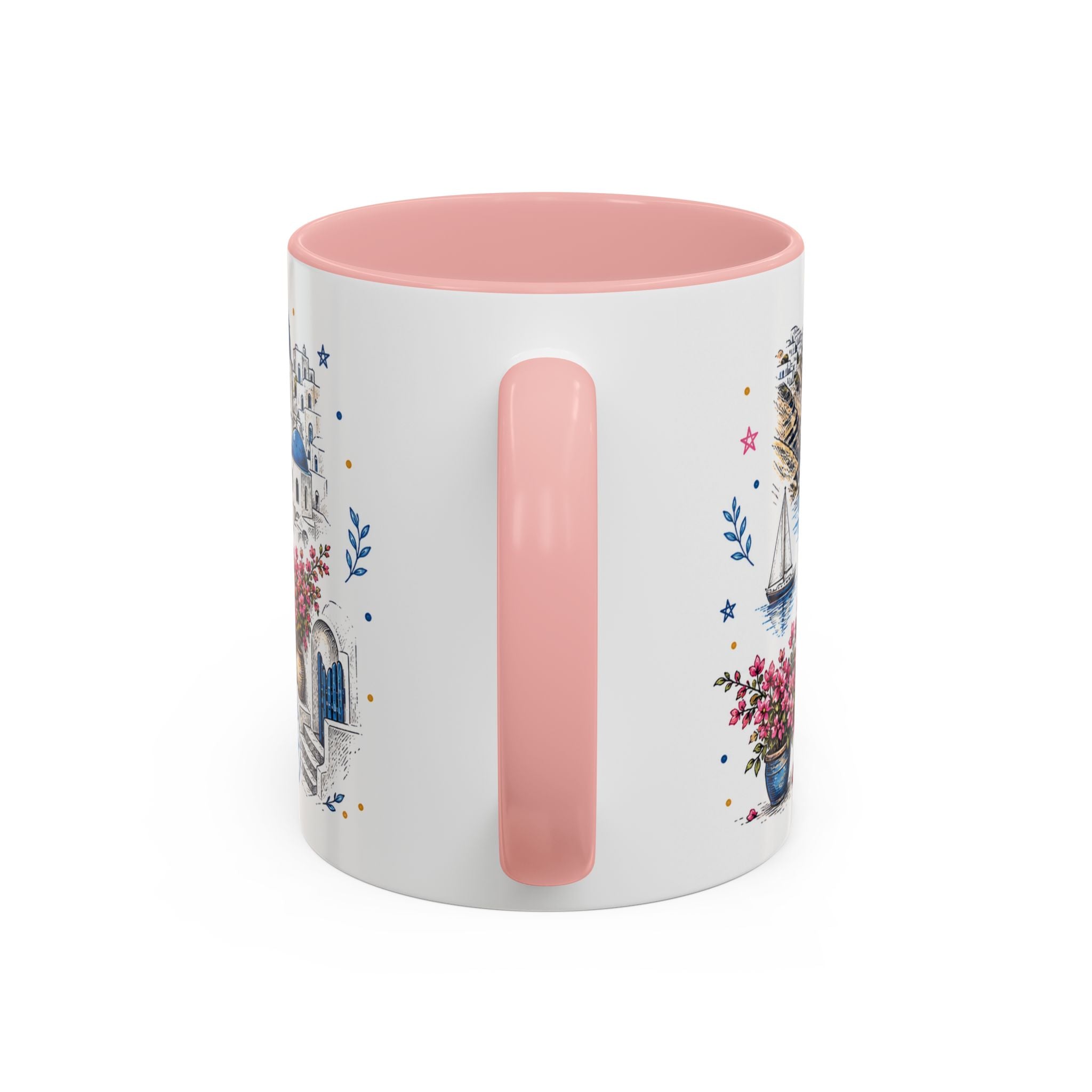 Santorini Coffee Mug | Travel Destination Souvenir Gift | Accent Color Ceramic 11oz 15oz
