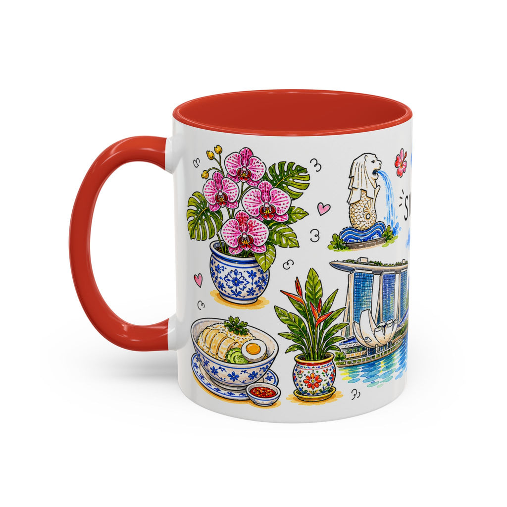 Singapore Illustrated Travel Mug | City Souvenir Accent Coffee Mug | 11oz 15oz Ceramic Cup