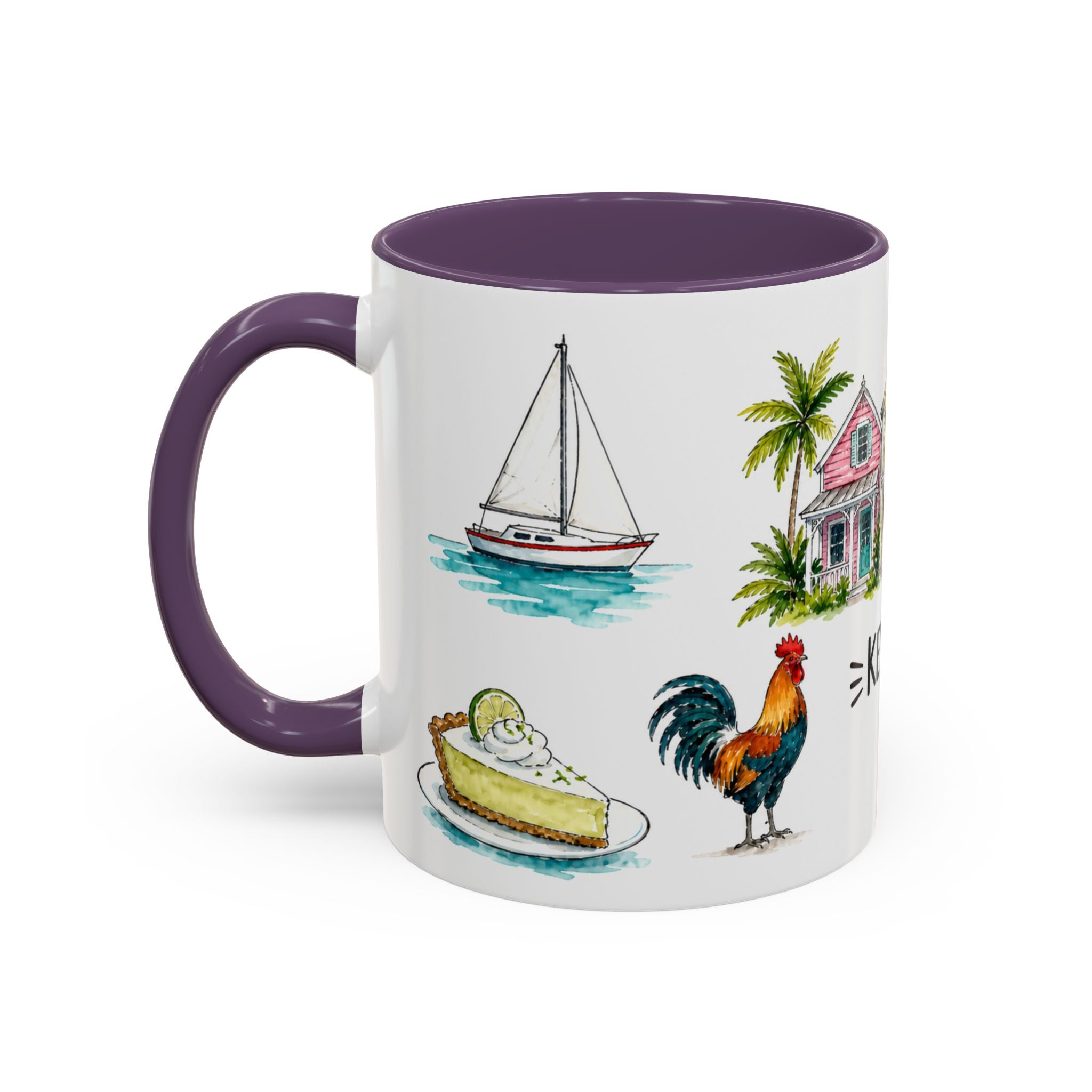 Key West Illustrated Travel Mug | City Souvenir Accent Coffee Mug | 11oz 15oz Ceramic Cup