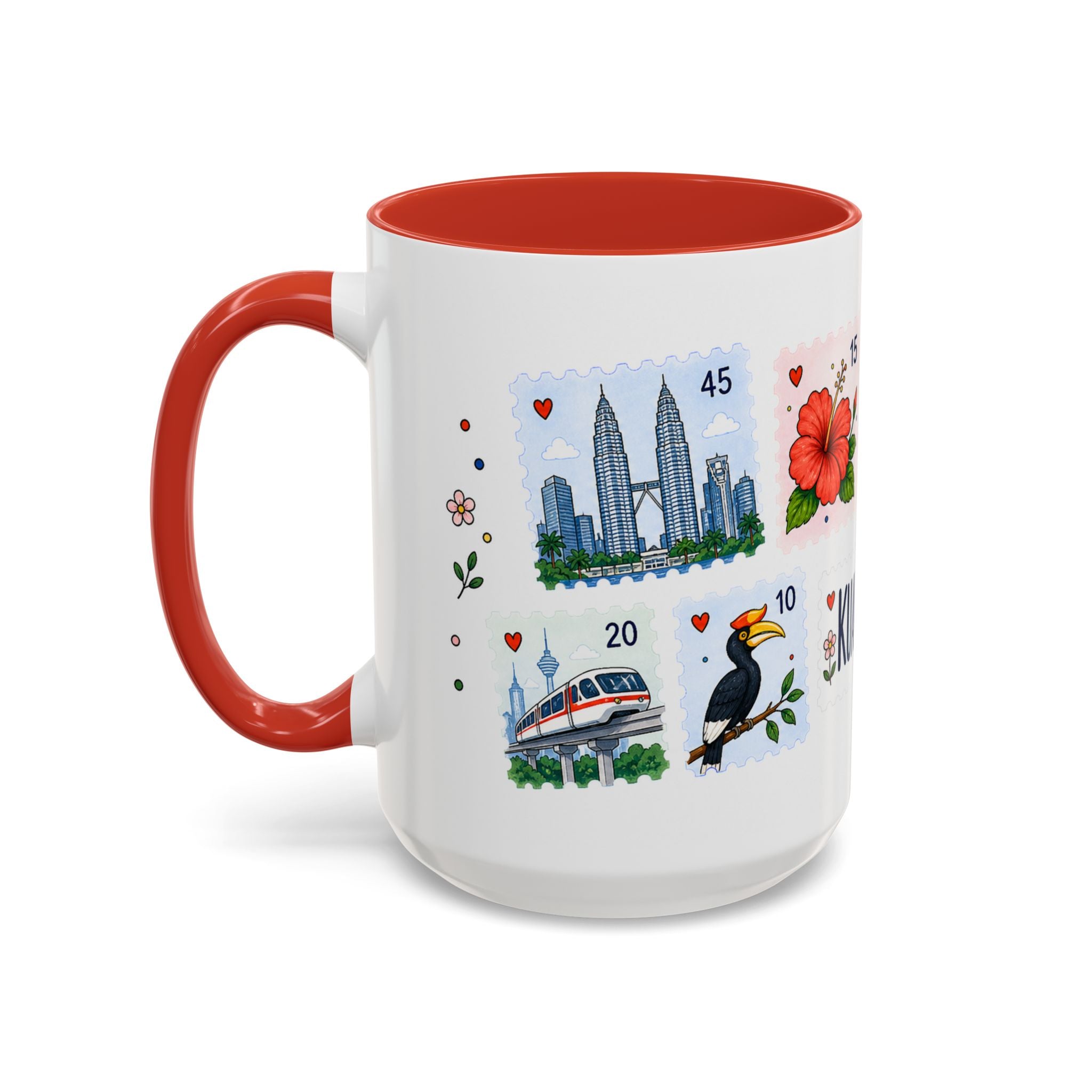 Kuala Lumpur Coffee Mug | Postage Stamp Collage Mug | Travel Souvenir Accent Cup 11oz 15oz