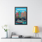 Amsterdam Netherlands Framed Poster | Vintage Travel Wall Art | Black Walnut White Frame | 16x24 20x30