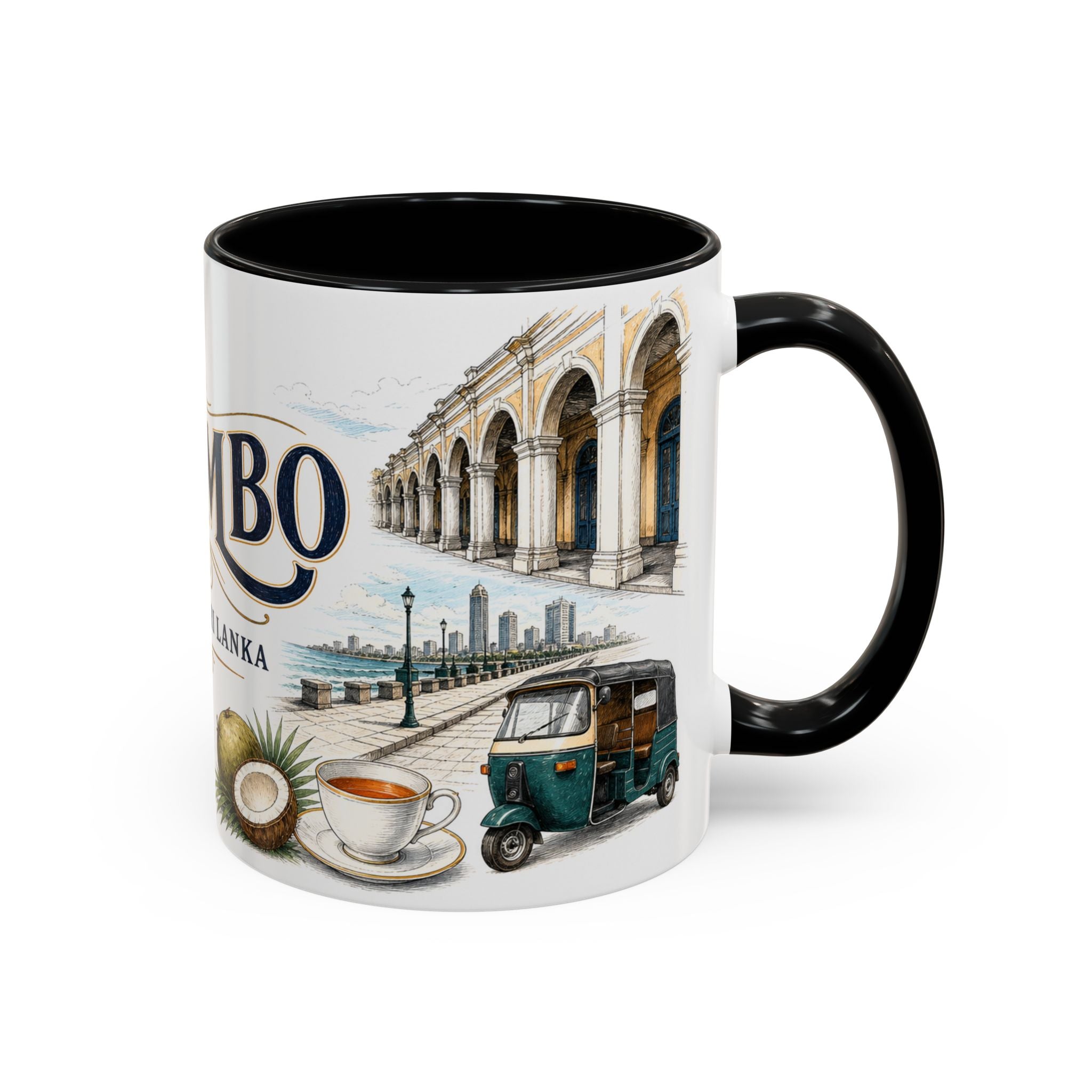 Colombo Coffee Mug | Sri Lanka Travel Souvenir | Vintage Illustrated City Gift | 11 oz 15 oz Accent Mug