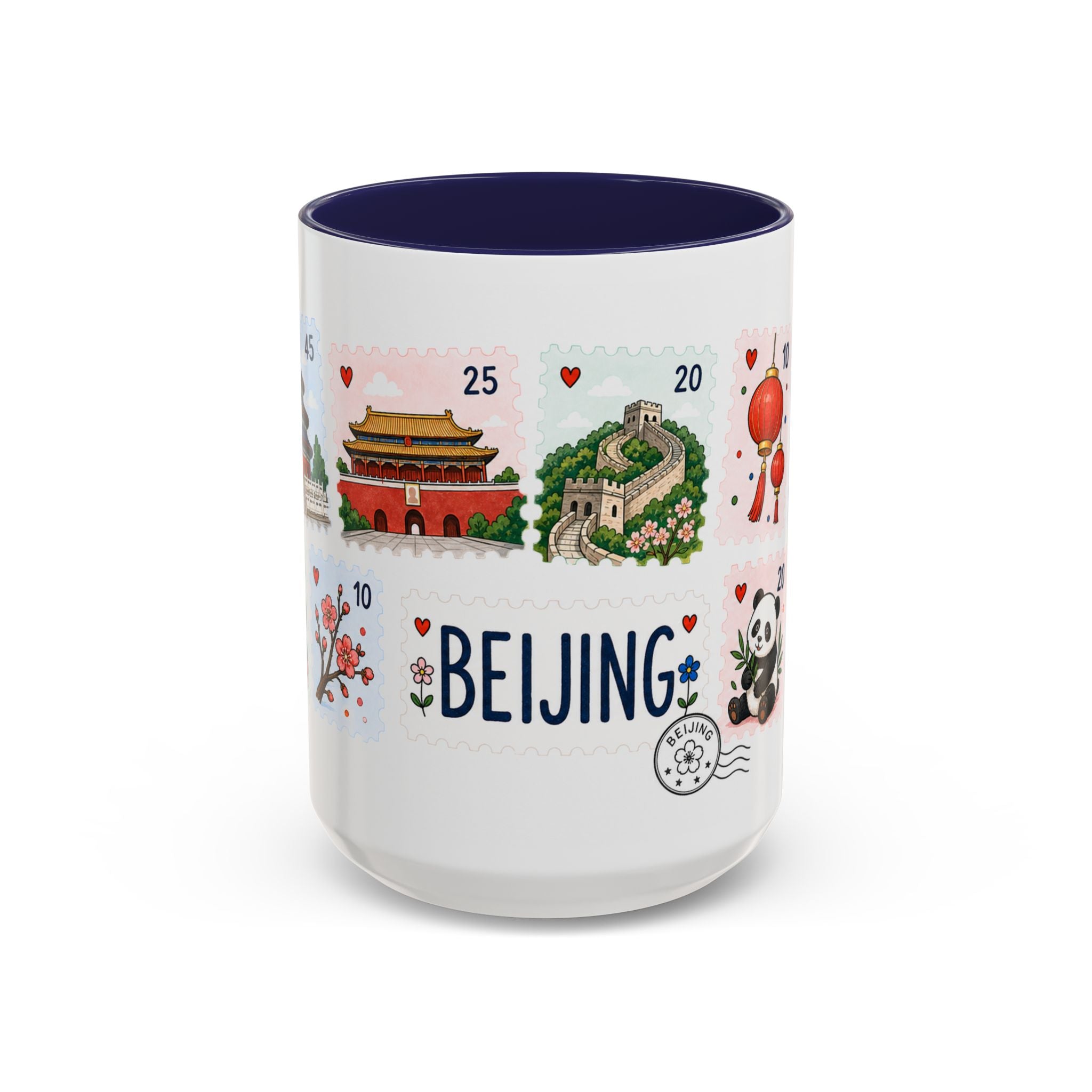 Beijing Coffee Mug | Postage Stamp Collage Mug | Travel Souvenir Accent Cup 11oz 15oz