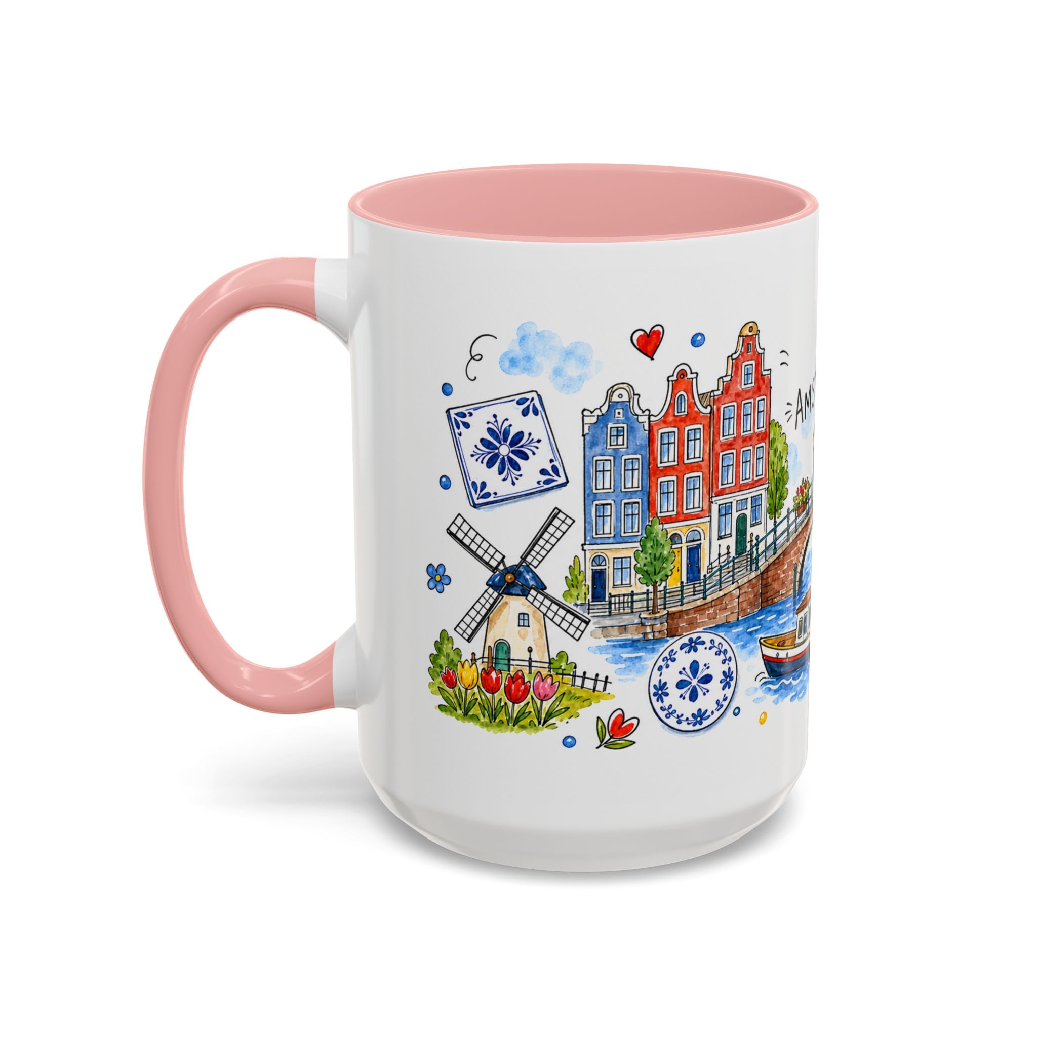 Amsterdam Travel Mug | European City Souvenir Accent Coffee Mug | 11oz 15oz Ceramic Cup