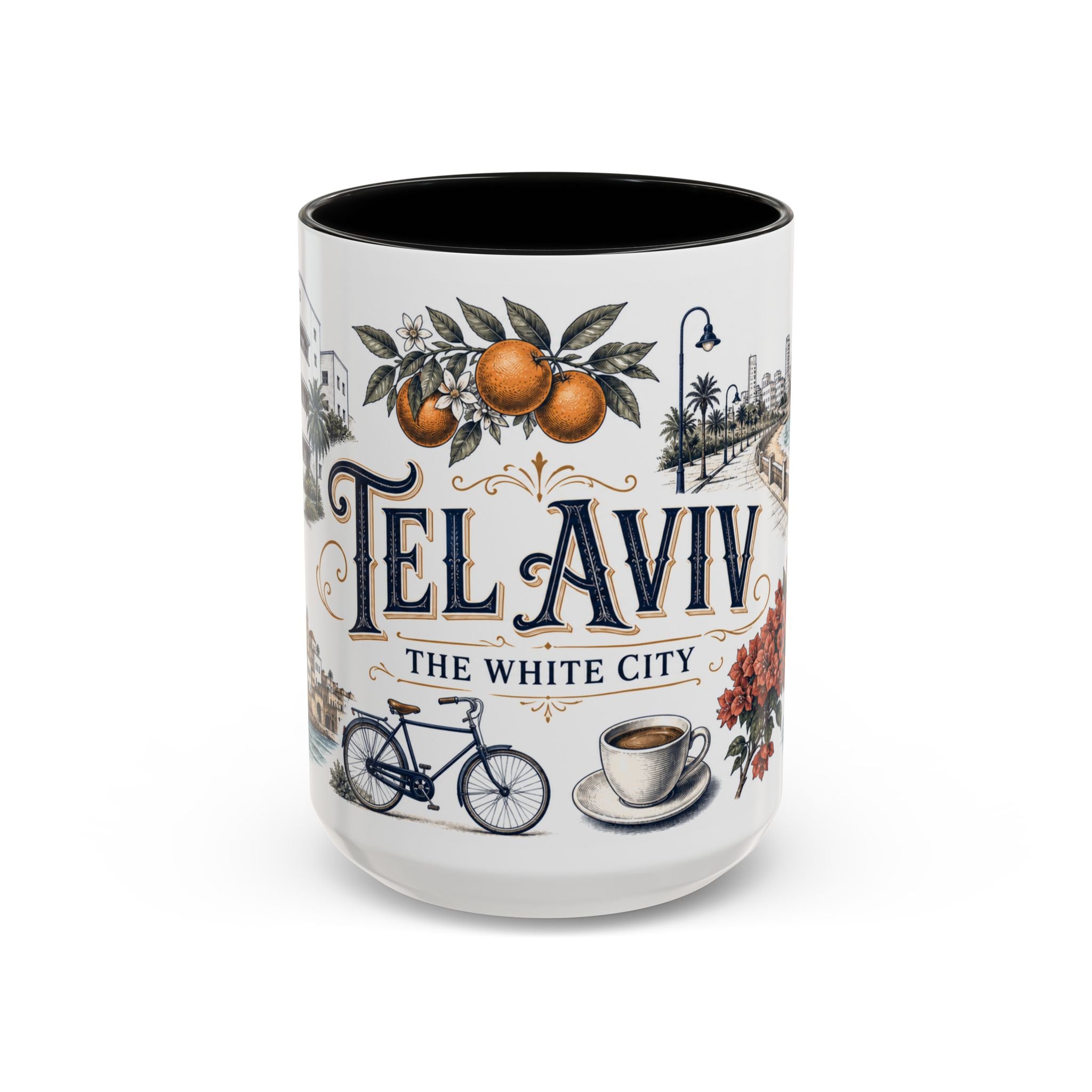Tel Aviv Coffee Mug | Israel Travel Souvenir | Vintage Illustrated City Gift | 11 oz 15 oz Accent Mug