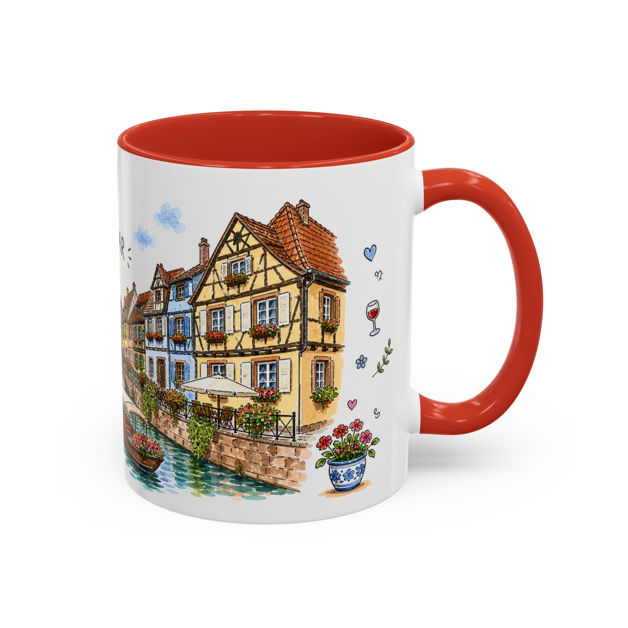 Colmar Illustrated Travel Mug | France Souvenir Accent Coffee Mug | 11oz 15oz Ceramic Cup