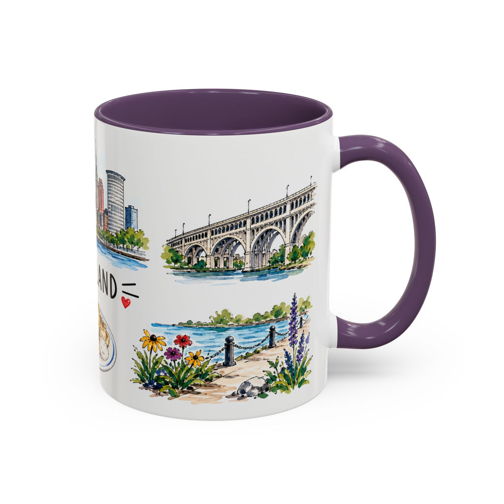 Cleveland Illustrated Travel Mug | City Souvenir Accent Coffee Mug | 11oz 15oz Ceramic Cup