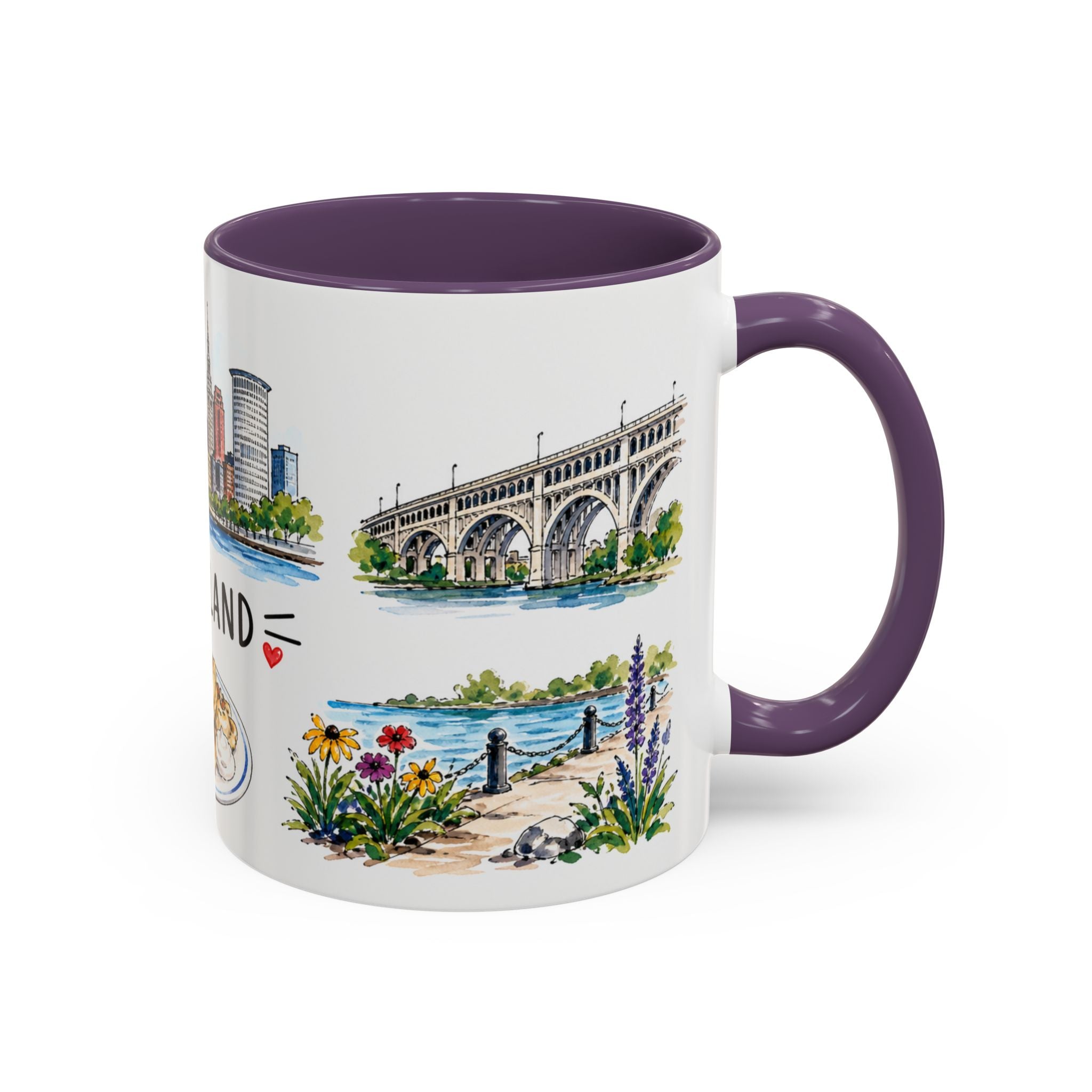 Cleveland Illustrated Travel Mug | City Souvenir Accent Coffee Mug | 11oz 15oz Ceramic Cup
