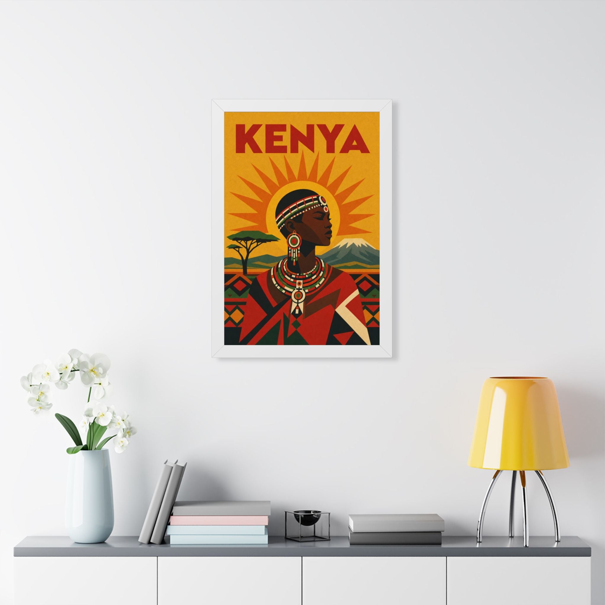 Kenya Culture Kenya Framed Poster | Vintage Travel Wall Art | Black Walnut White Frame | 16x24 20x30