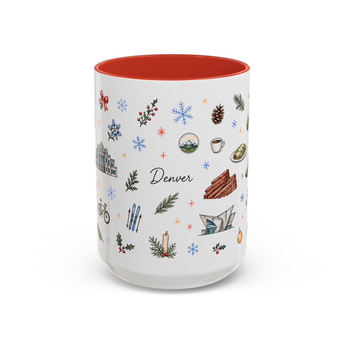 Denver Christmas Mug | Watercolor City Souvenir, Holiday Travel Gift (11oz/15oz)