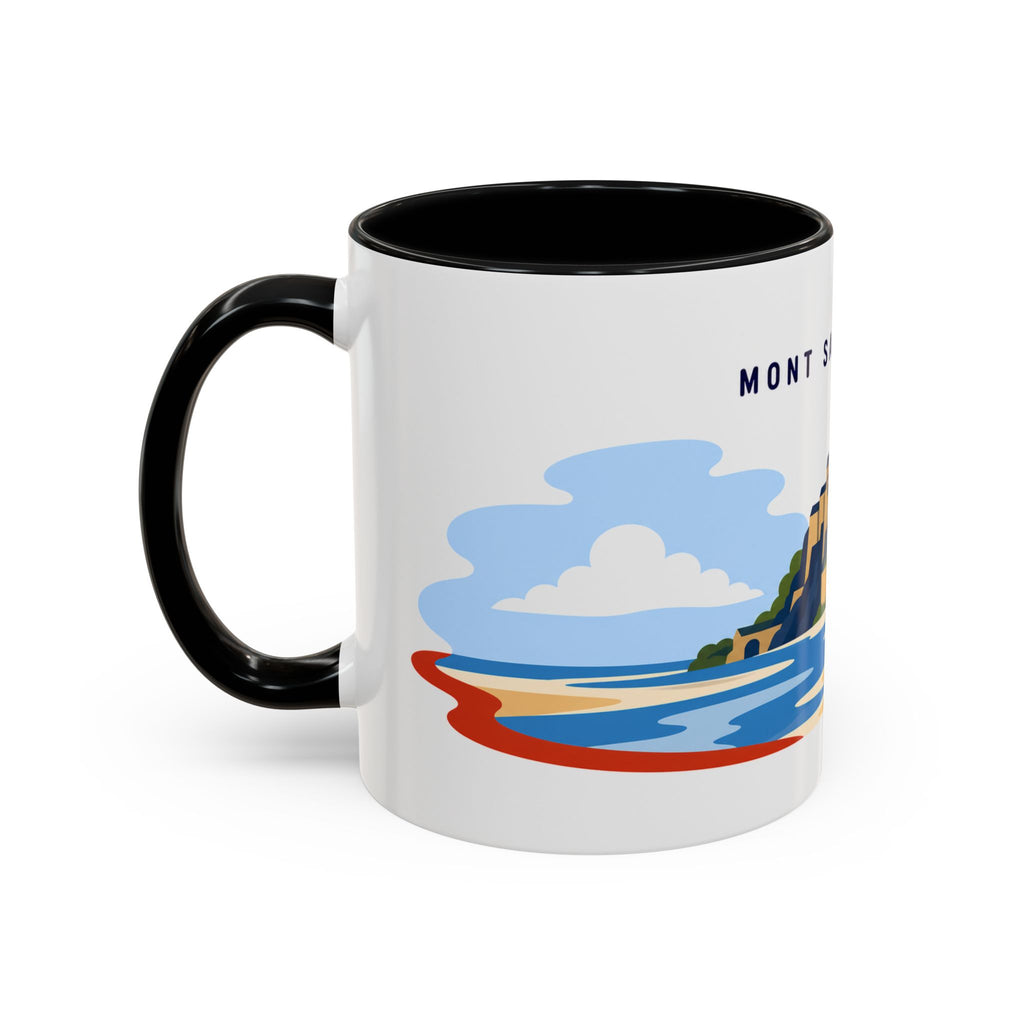 Mont Saint Michel Coffee Mug | Travel Destination Souvenir Gift | Accent Color Ceramic 11oz 15oz