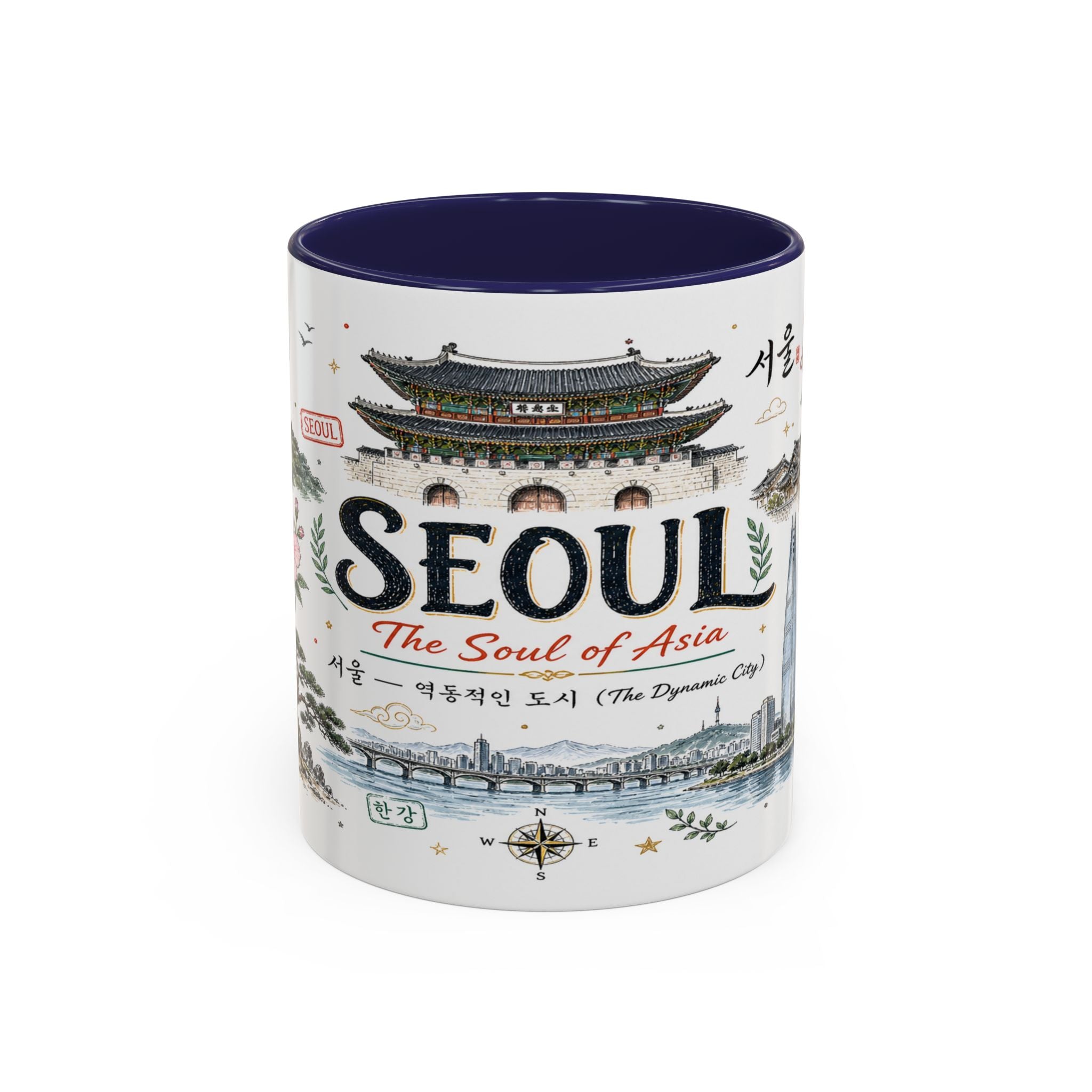 Seoul Coffee Mug | Korea Souvenir Travel Gift | Accent Color Ceramic 11oz 15oz