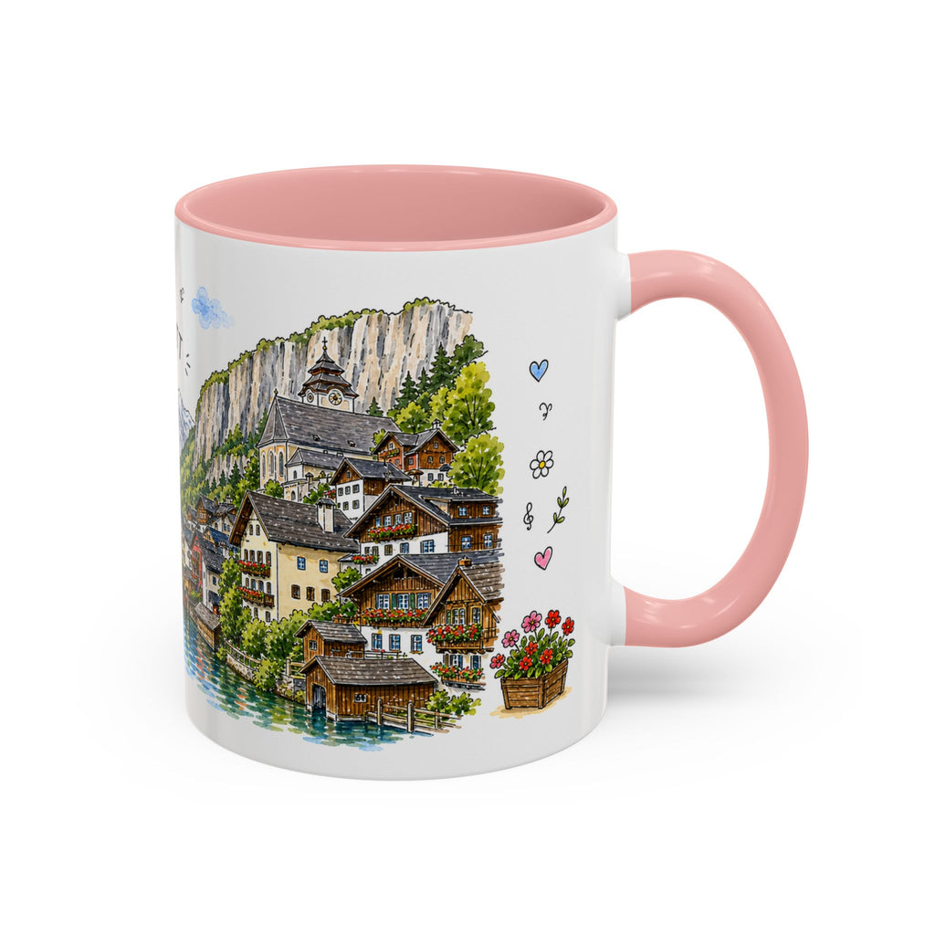 Hallstatt Illustrated Travel Mug | Austria Souvenir Accent Coffee Mug | 11oz 15oz Ceramic Cup