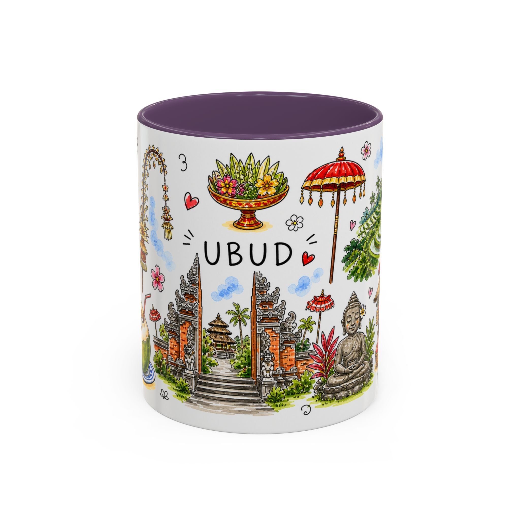 Ubud Illustrated Travel Mug | City Souvenir Accent Coffee Mug | 11oz 15oz Ceramic Cup
