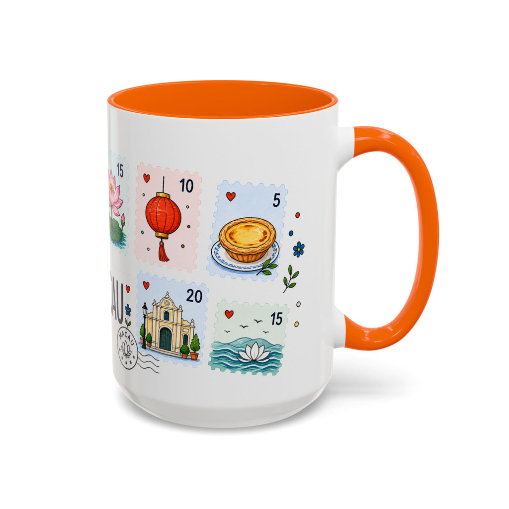 Macau Coffee Mug | Postage Stamp Collage Mug | Travel Souvenir Accent Cup 11oz 15oz