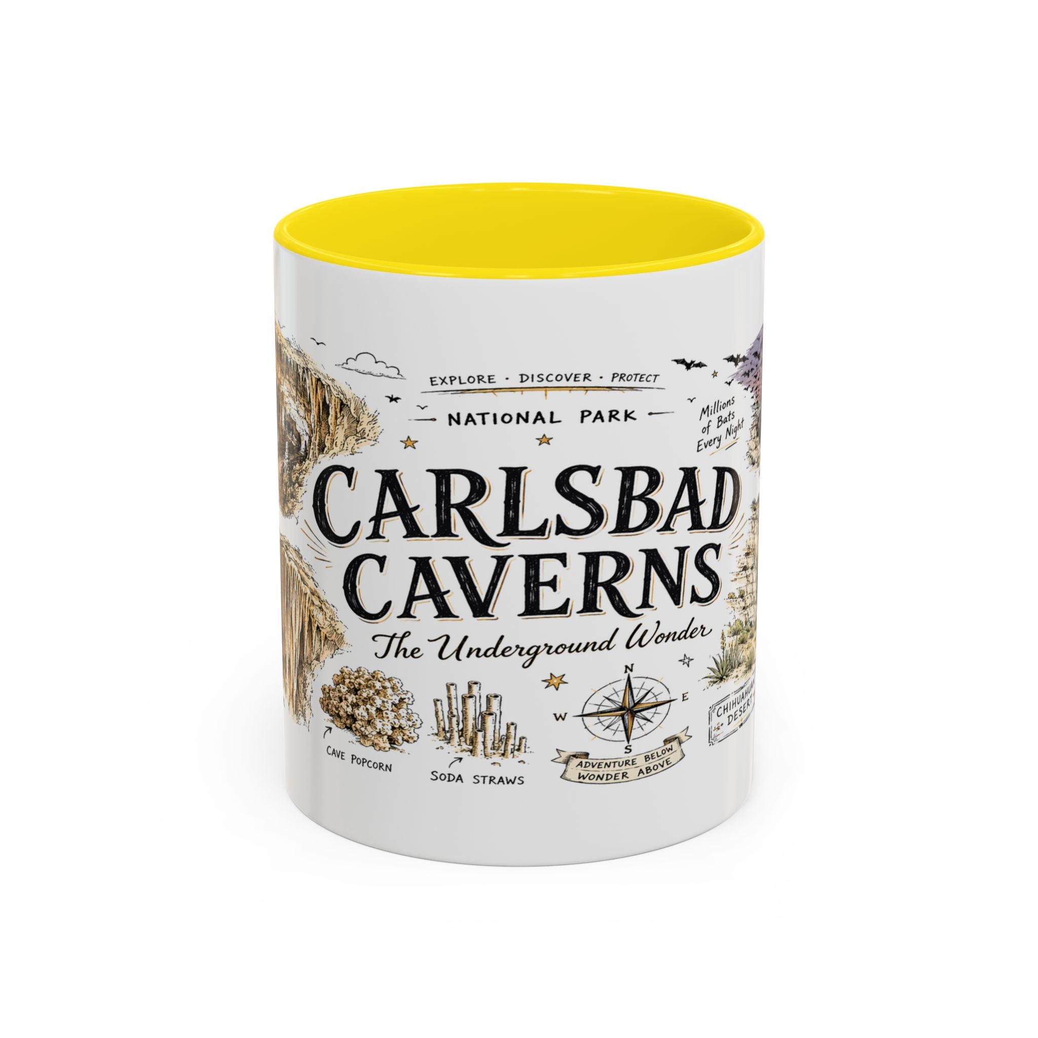Carlsbad Caverns National Park Coffee Mug | New Mexico Cave Exploration Bat Gift | Accent Color Ceramic 11oz 15oz