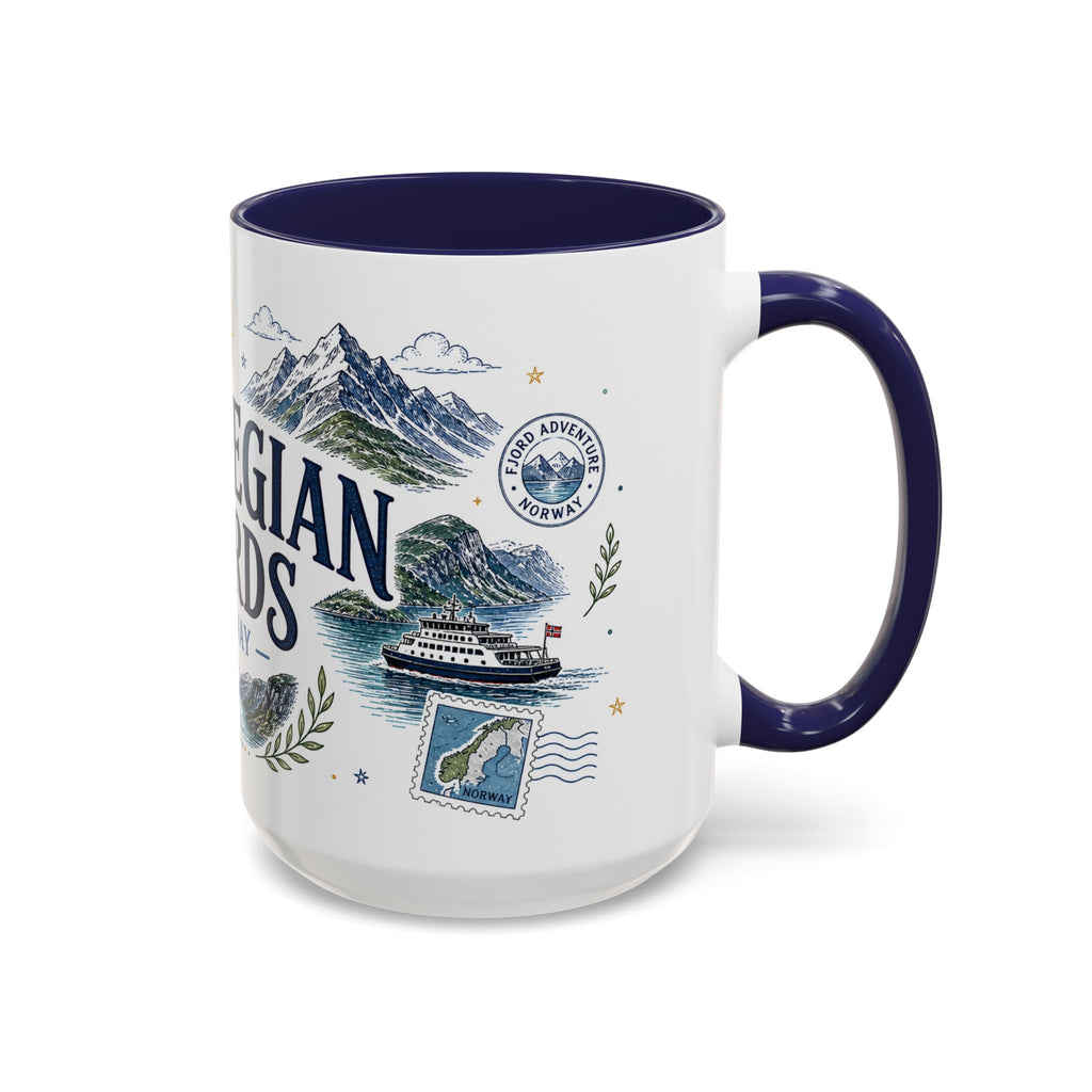 Norwegian Fjords Coffee Mug | Travel Destination Souvenir Gift | Accent Color Ceramic 11oz 15oz