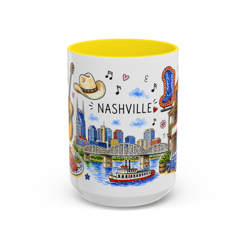 Nashville Illustrated Travel Mug | City Souvenir Accent Coffee Mug | 11oz 15oz Ceramic Cup