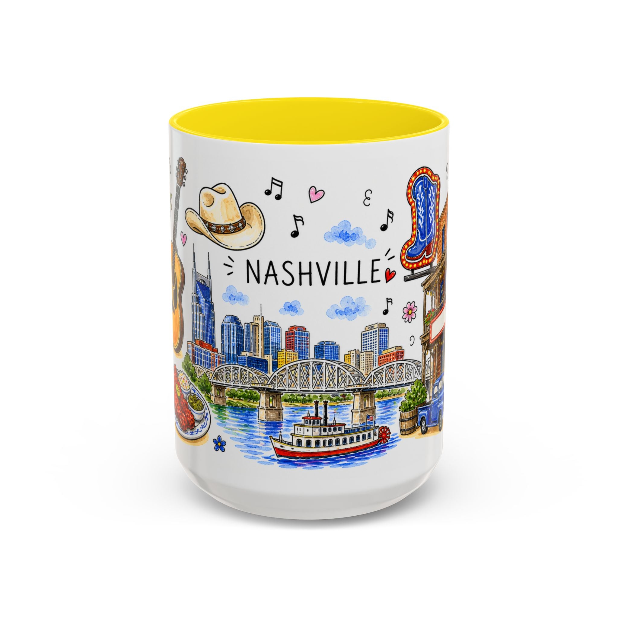 Nashville Illustrated Travel Mug | City Souvenir Accent Coffee Mug | 11oz 15oz Ceramic Cup