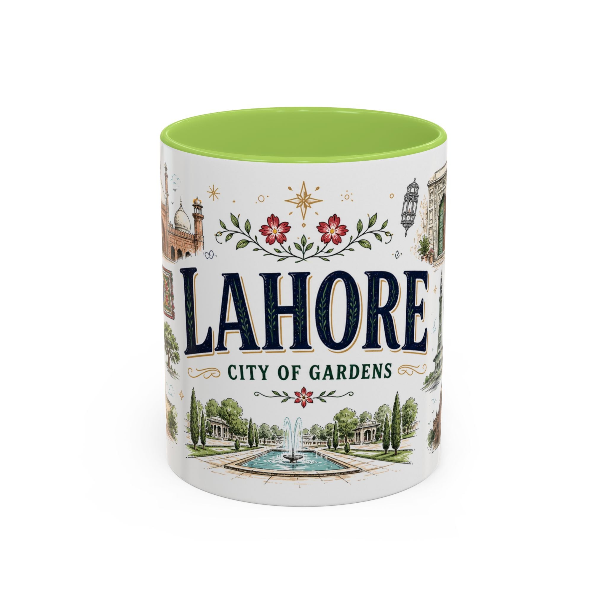 Lahore Coffee Mug | Pakistan Souvenir Travel Gift | Accent Color Ceramic 11oz 15oz