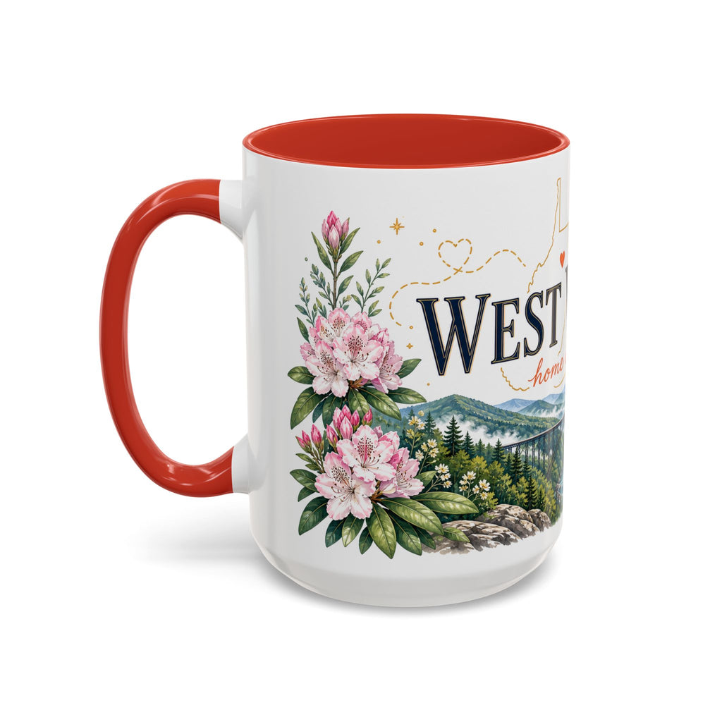 West Virginia State Map Mug | Appalachian Bridge, Rhododendron Accent Coffee Cup