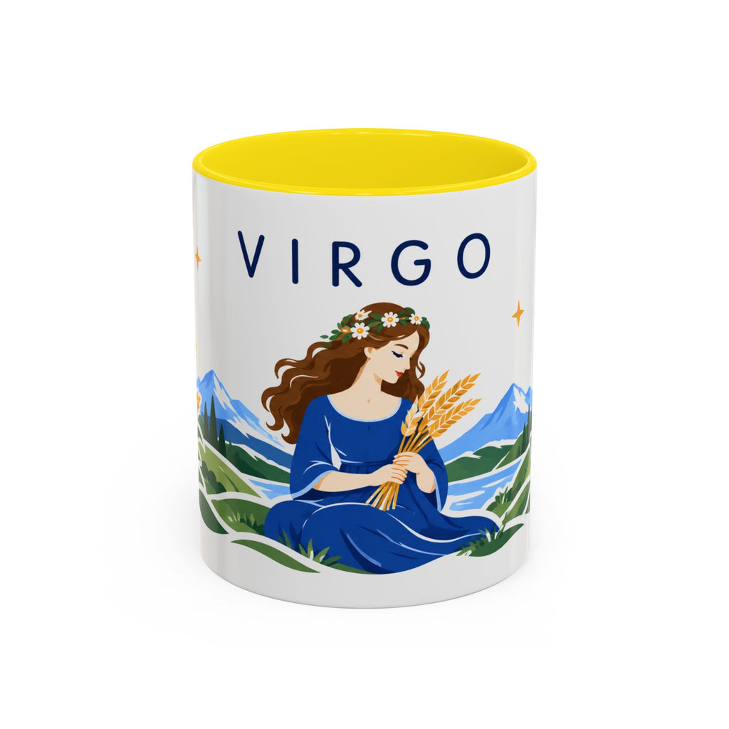 Virgo Zodiac Coffee Mug | Maiden and Wheat Design | Astrology Birthday Gift | 11 oz 15 oz Ceramic Accent Mug