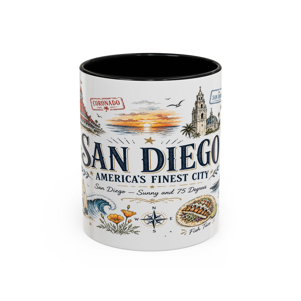 San Diego Coffee Mug | California Souvenir City Gift | Accent Color Ceramic 11oz 15oz