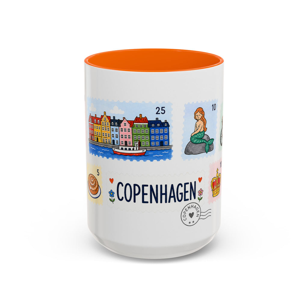 Copenhagen Coffee Mug | Postage Stamp Collage Mug | Travel Souvenir Accent Cup 11oz 15oz