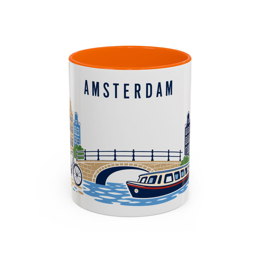 Amsterdam Coffee Mug | Netherlands Travel Souvenir | Porcelain Decal City Gift | 11oz 15oz Accent Mug
