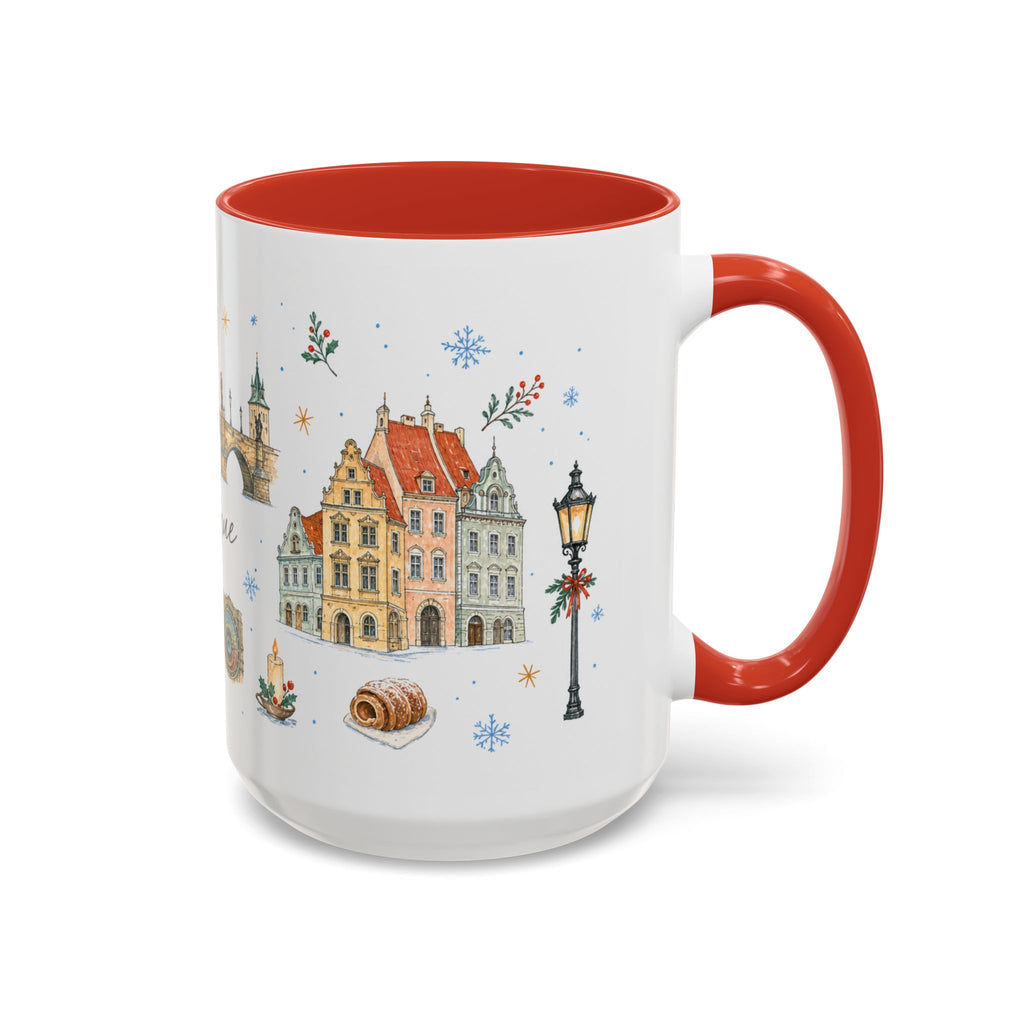 Prague Christmas Mug | Watercolor Travel Souvenir | Holiday Gift | Accent Ceramic Coffee Cup 11oz 15oz