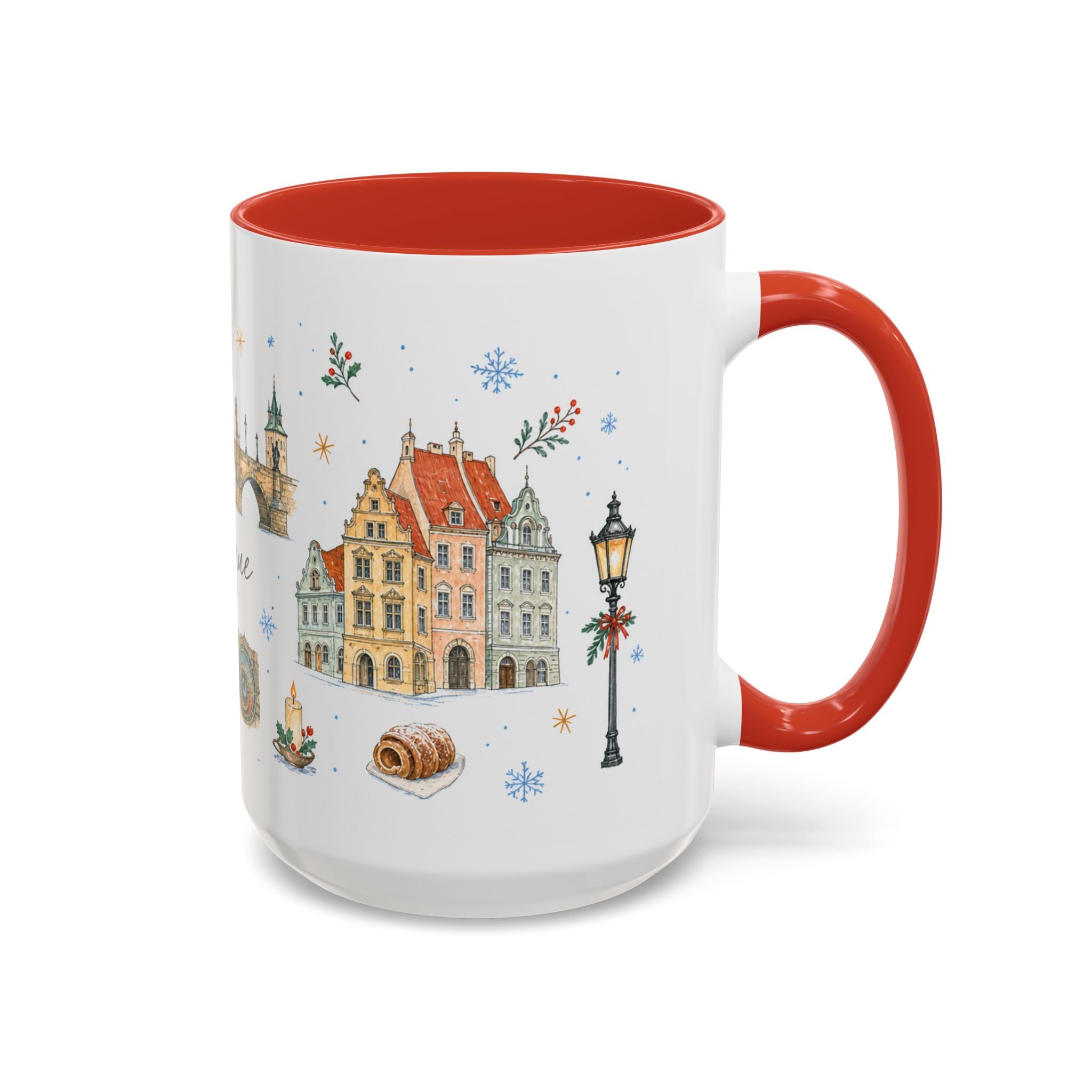 Prague Christmas Mug | Watercolor Travel Souvenir | Holiday Gift | Accent Ceramic Coffee Cup 11oz 15oz
