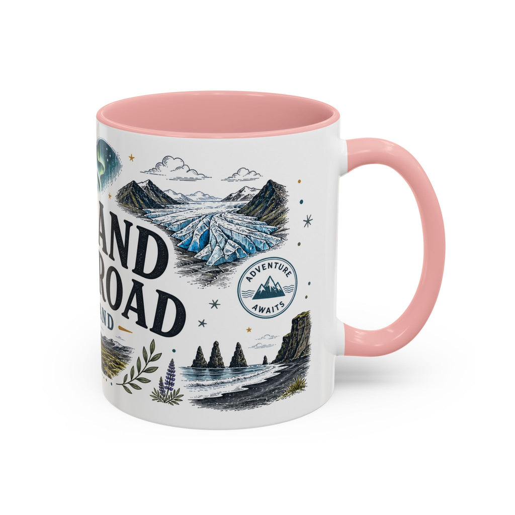 Iceland Ring Road Coffee Mug | Travel Destination Souvenir Gift | Accent Color Ceramic 11oz 15oz