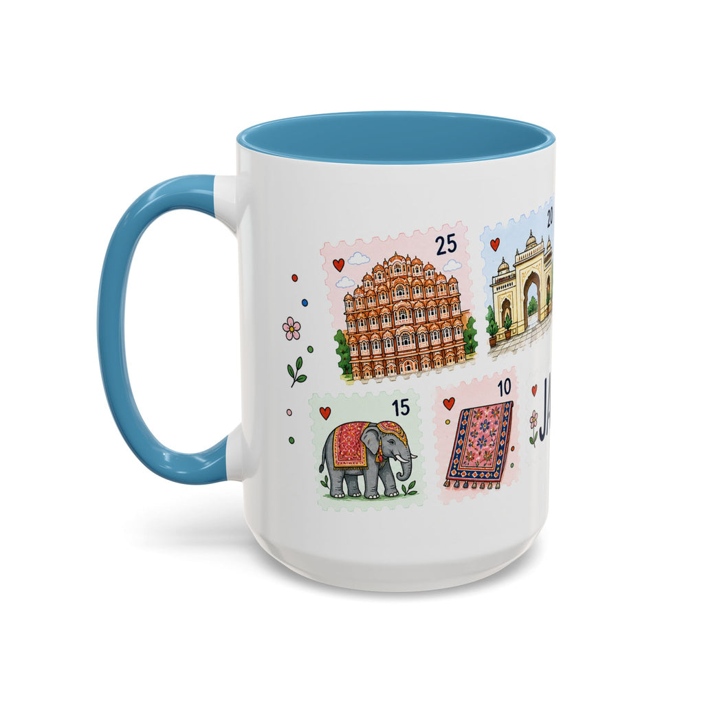 Jaipur Coffee Mug | Postage Stamp Collage Mug | Travel Souvenir Accent Cup 11oz 15oz