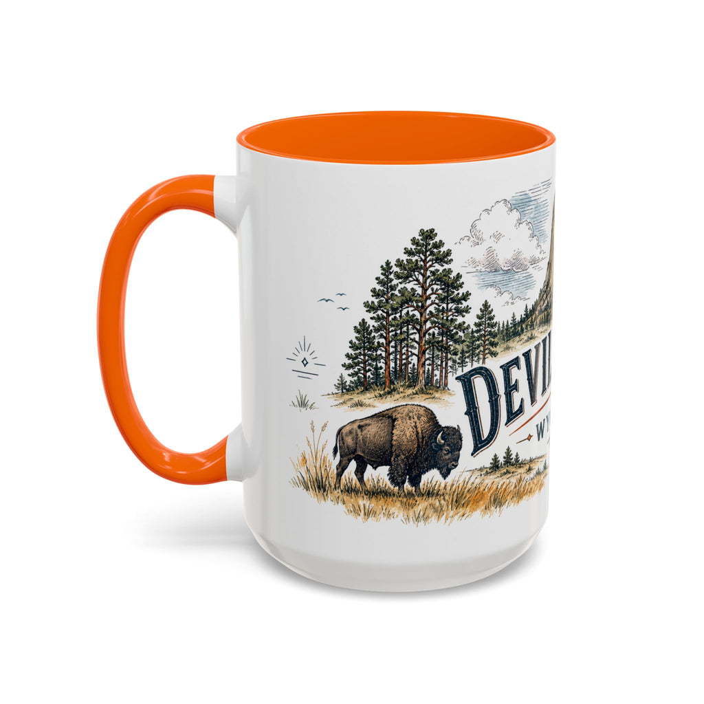 Devils Tower Mug, Wyoming Travel Souvenir, Bucket List Gift, Accent Ceramic Coffee Mug 11oz 15oz