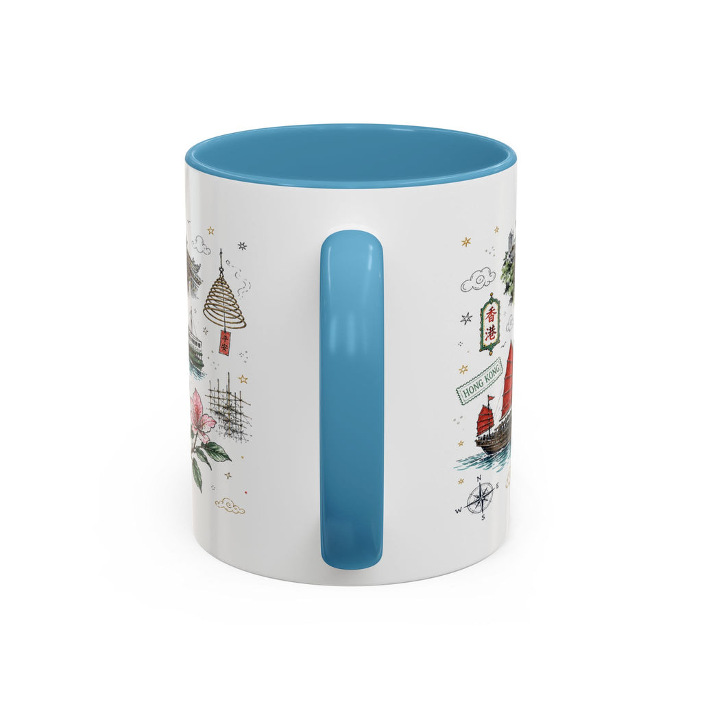 Hong Kong Coffee Mug | Asia Souvenir Travel Gift | Accent Color Ceramic 11oz 15oz
