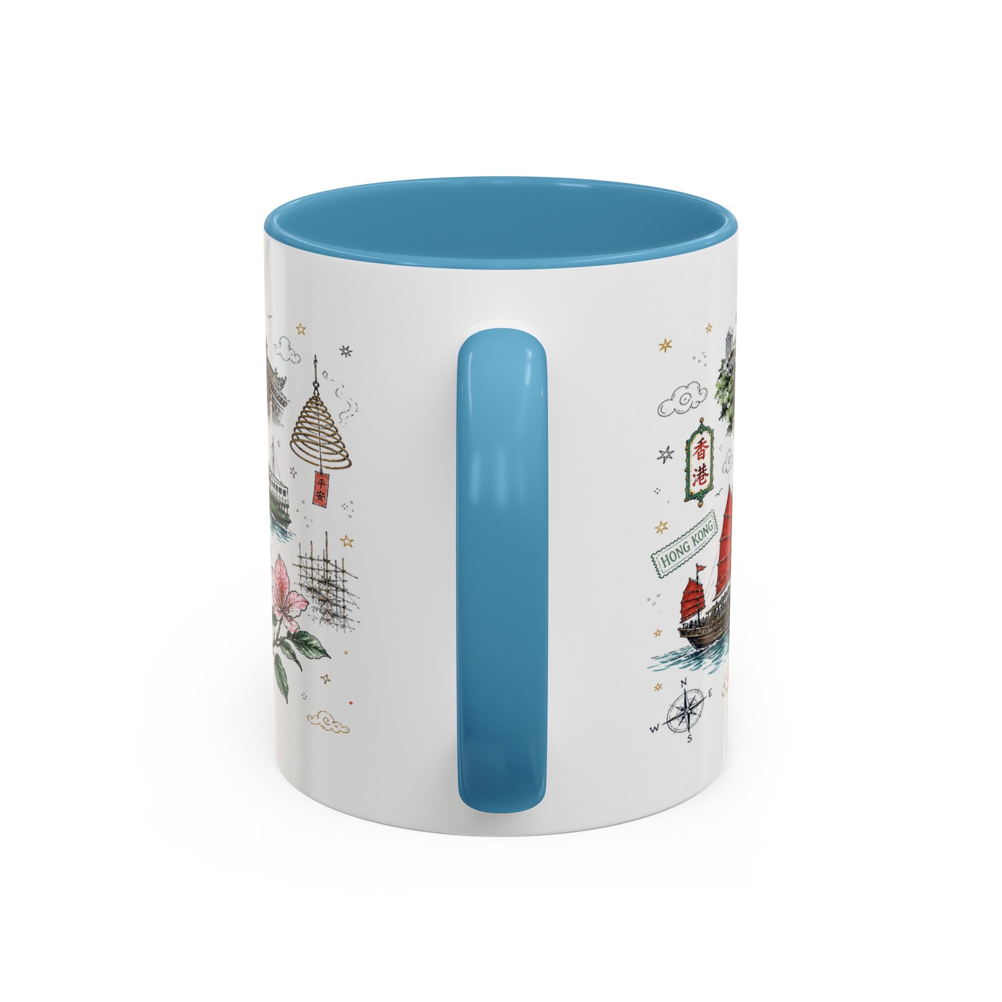 Hong Kong Coffee Mug | Asia Souvenir Travel Gift | Accent Color Ceramic 11oz 15oz