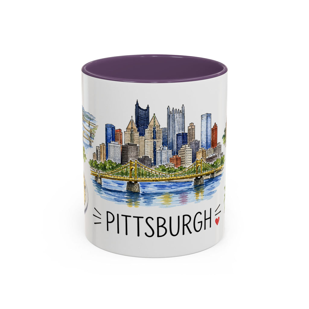 Pittsburgh Illustrated Travel Mug | City Souvenir Accent Coffee Mug | 11oz 15oz Ceramic Cup