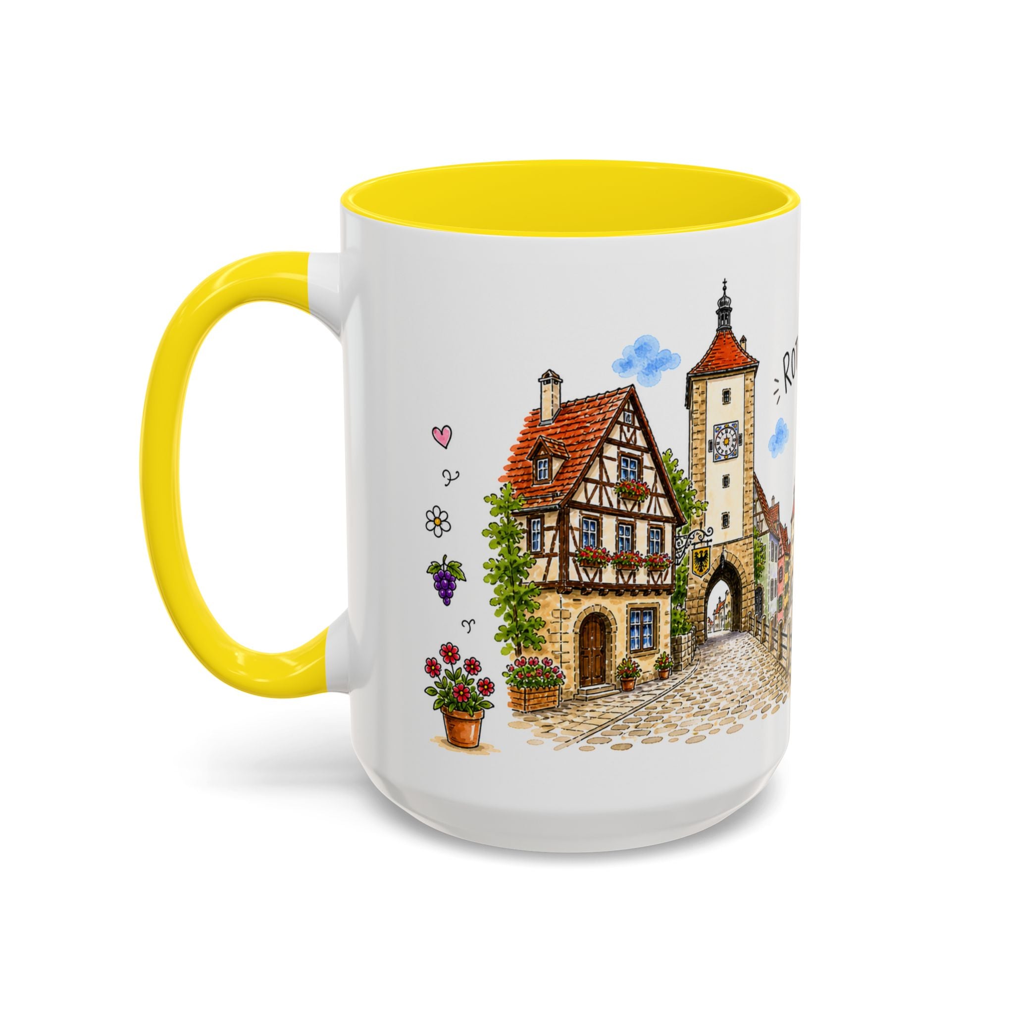 Rothenburg Illustrated Travel Mug | Germany Souvenir Accent Coffee Mug | 11oz 15oz Ceramic Cup
