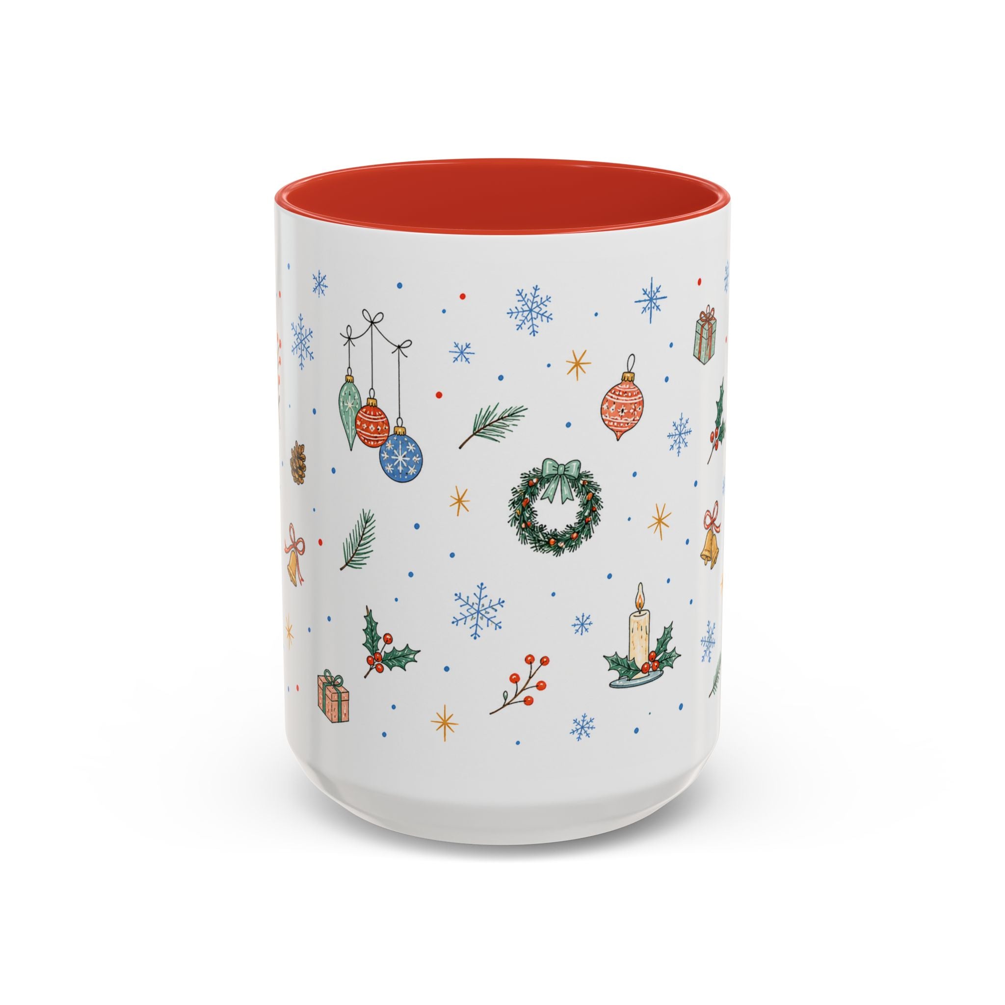 Christmas Ornament Mug | Snowflake Watercolor Holiday Gift | Accent Cup 11oz 15oz