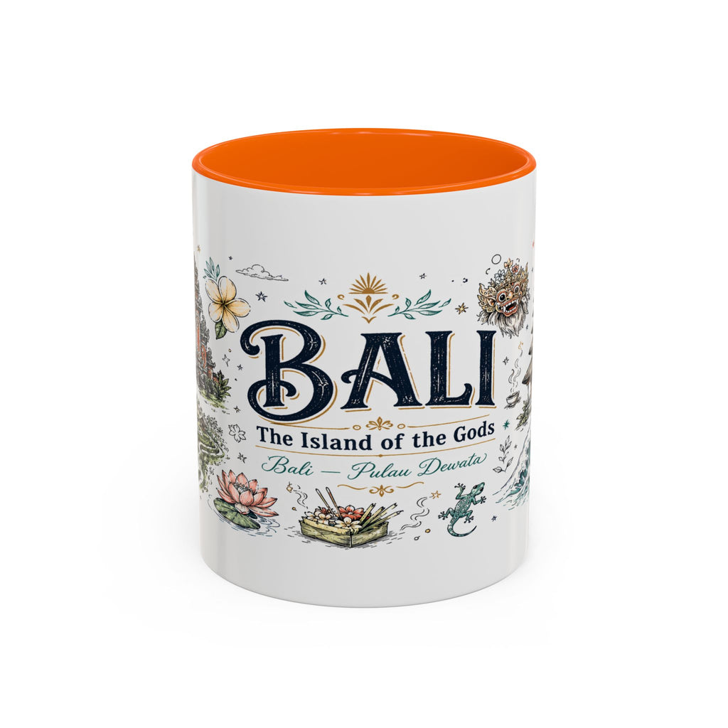 Bali Coffee Mug | Indonesia Souvenir Travel Gift | Accent Color Ceramic 11oz 15oz