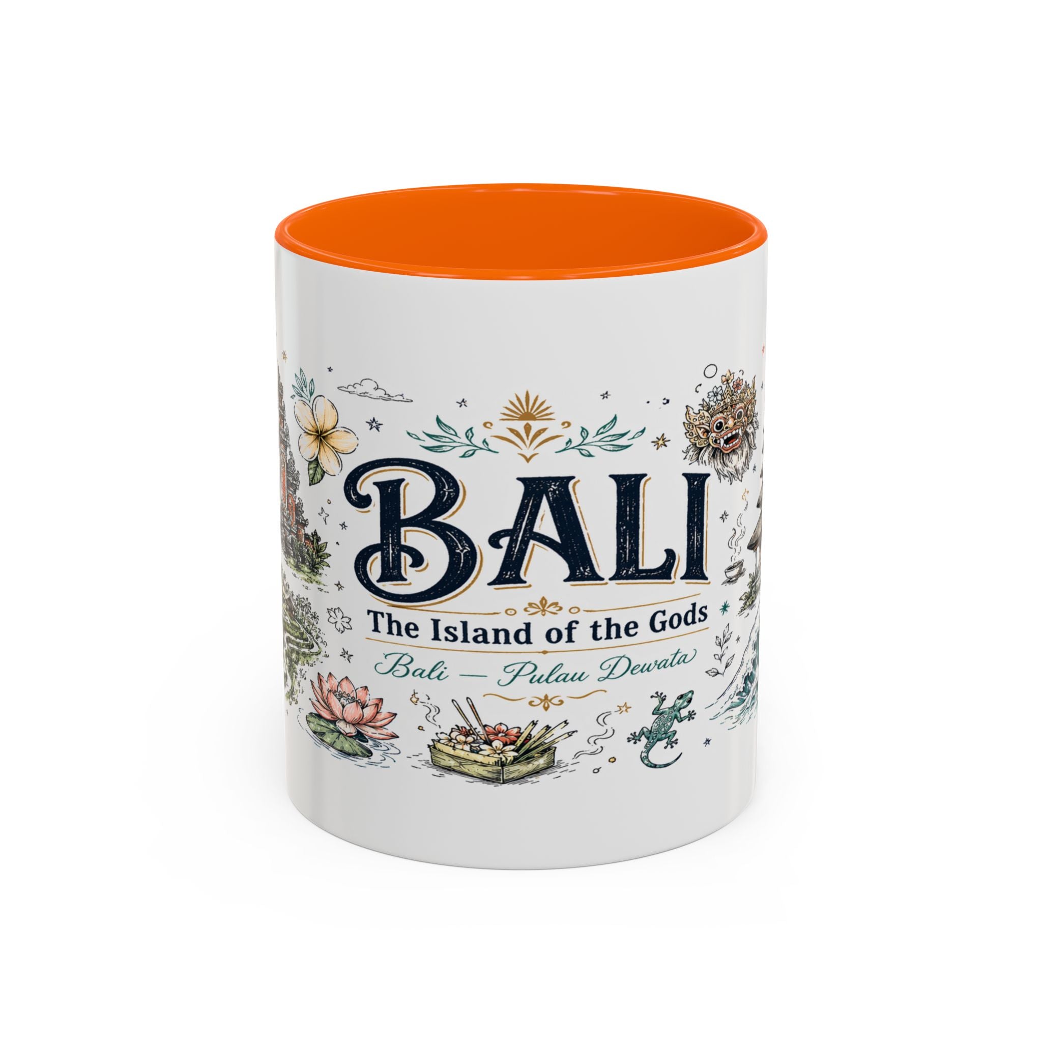 Bali Coffee Mug | Indonesia Souvenir Travel Gift | Accent Color Ceramic 11oz 15oz