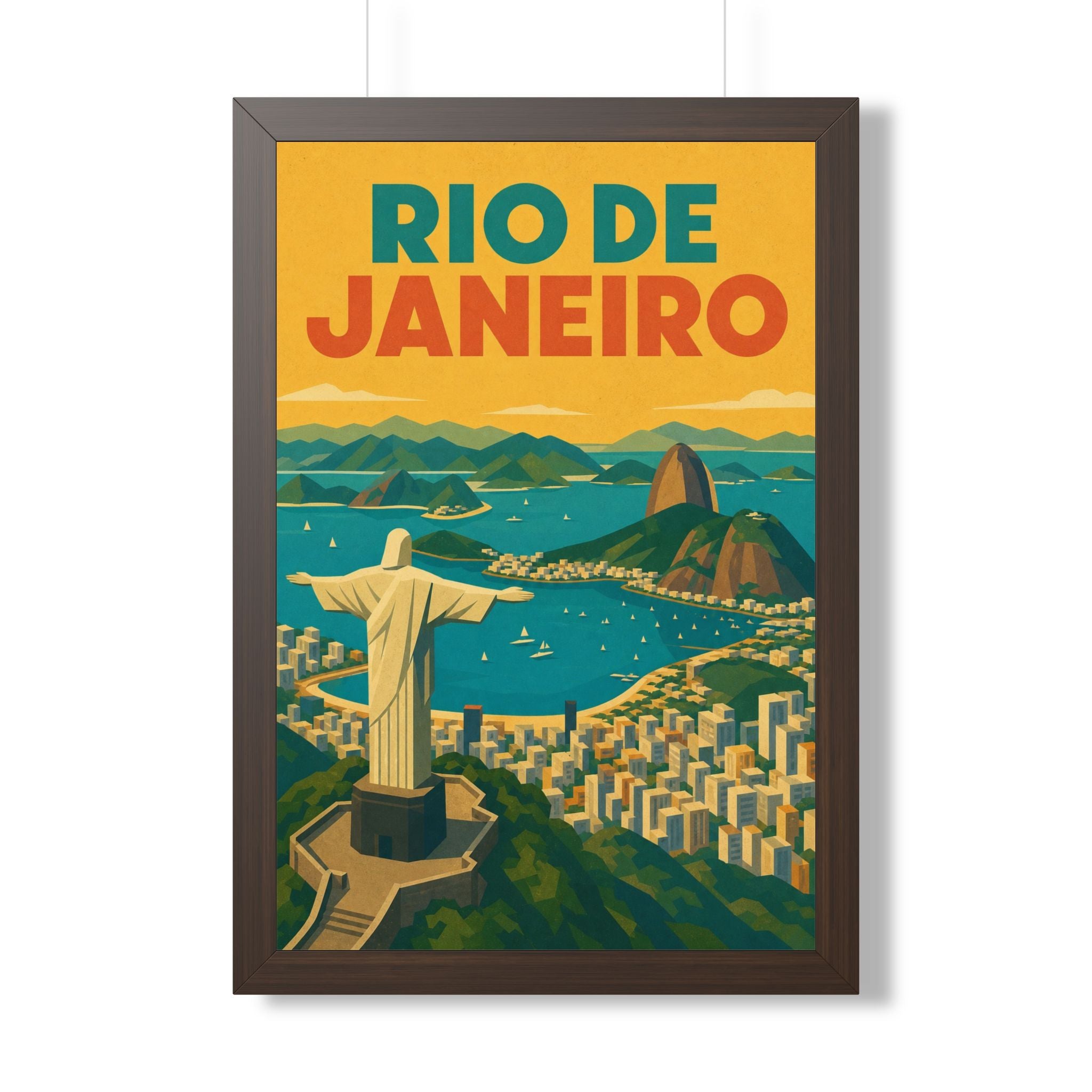 Rio de Janeiro Panorama Brazil Framed Poster | Vintage Travel Wall Art | Black Walnut White Frame | 16x24 20x30